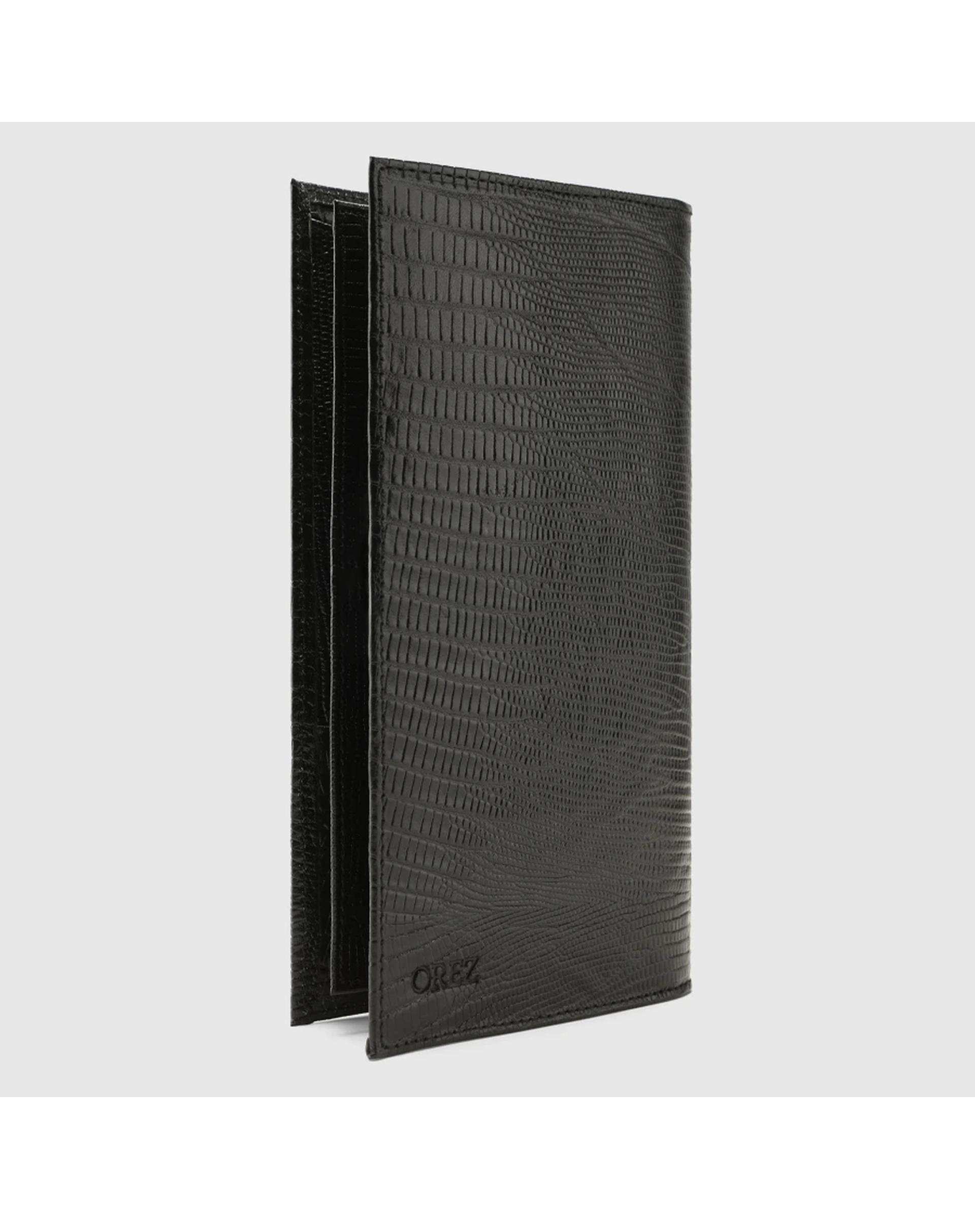 کیف پول چرم طبیعی مردانه لیزارد مشکی اورز Orez مدل PORTOکد WAB108