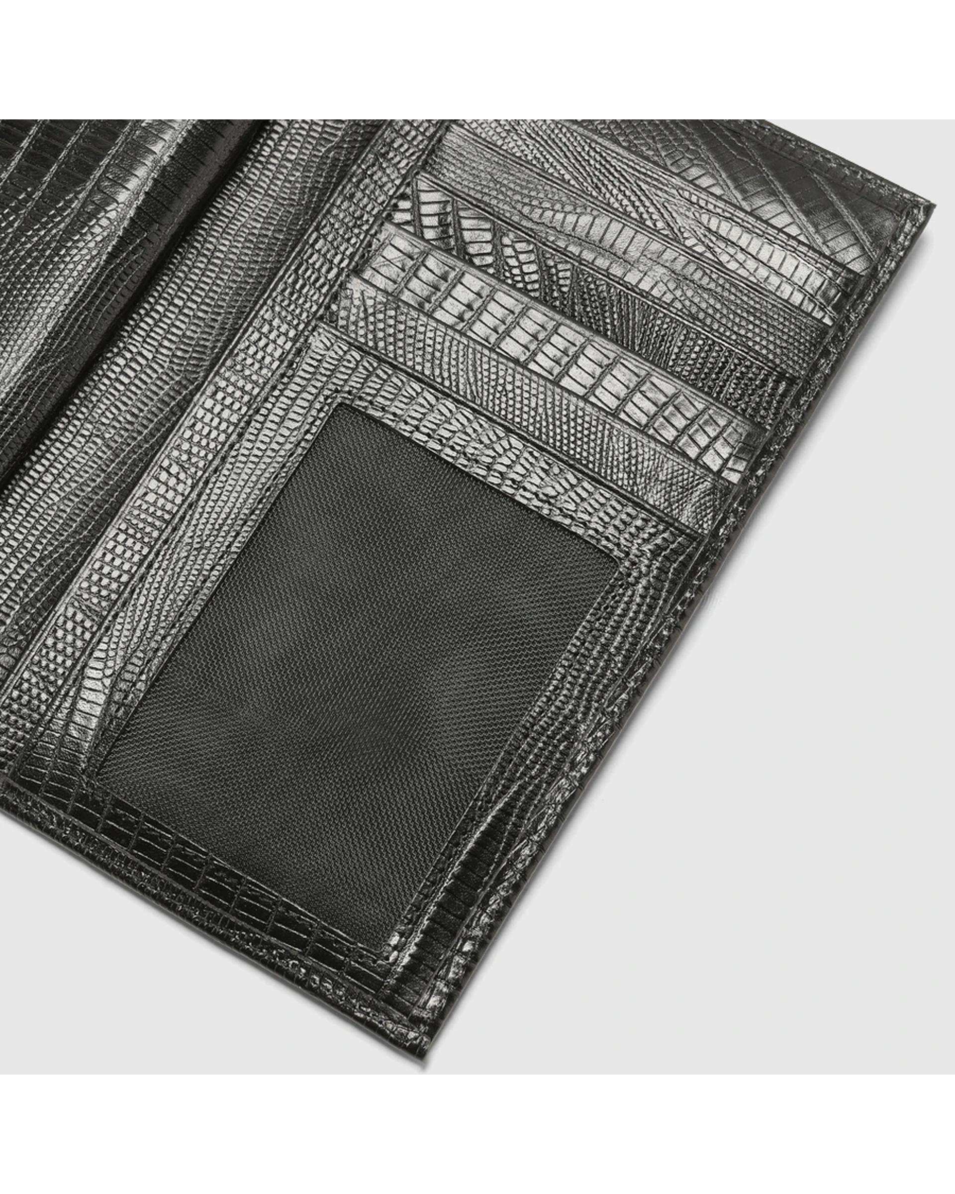 کیف پول چرم طبیعی مردانه لیزارد مشکی اورز Orez مدل PORTOکد WAB108