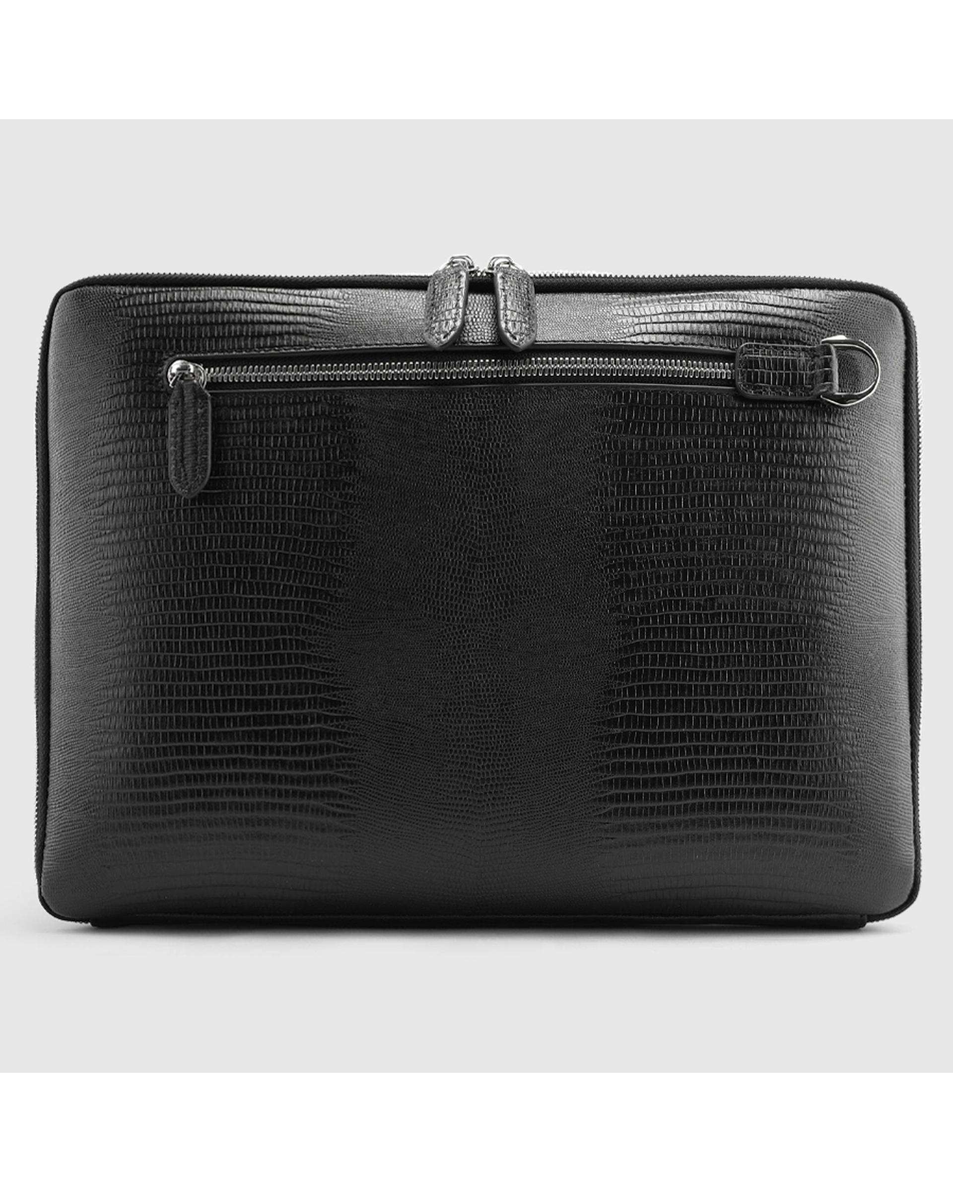 کیف فولدر چرم طبیعی لیزارد مشکی اورز Orez مدل VALENCIAکد LDF110