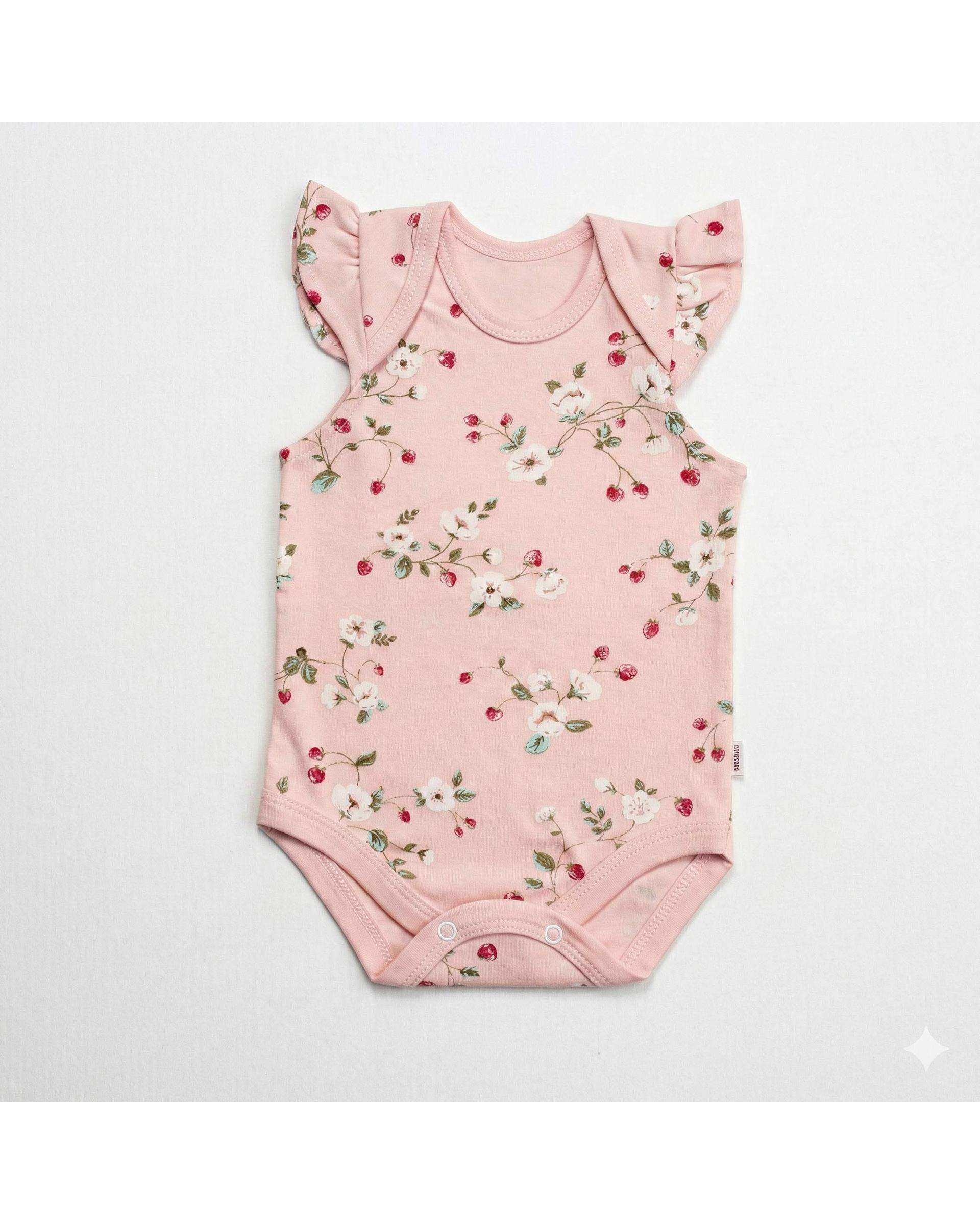 بادی نوزادی رکابی حلقه چین دخترانه صورتی آدمک Adamak مدل توت فرنگی کد 3918001