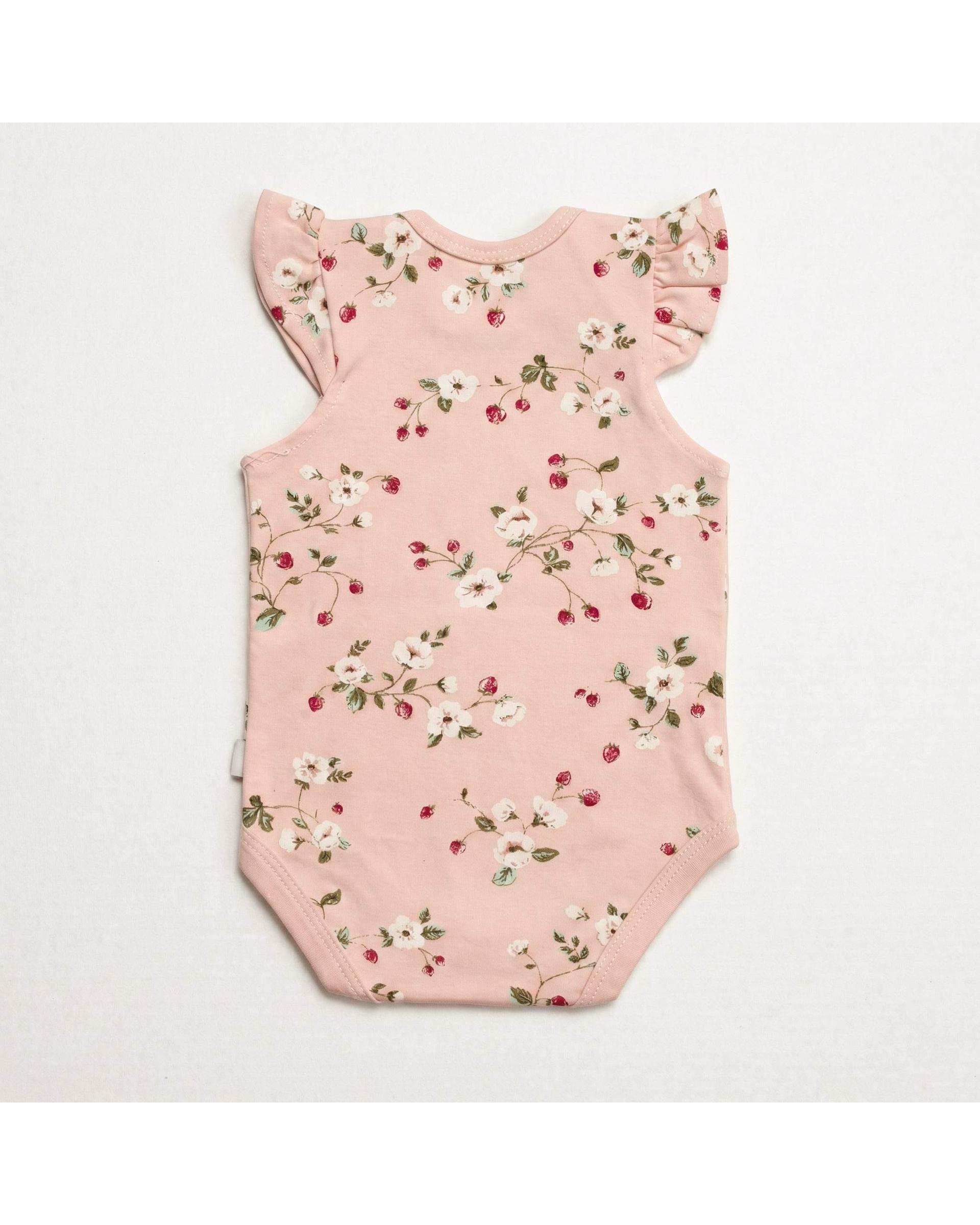 بادی نوزادی رکابی حلقه چین دخترانه صورتی آدمک Adamak مدل توت فرنگی کد 3918001