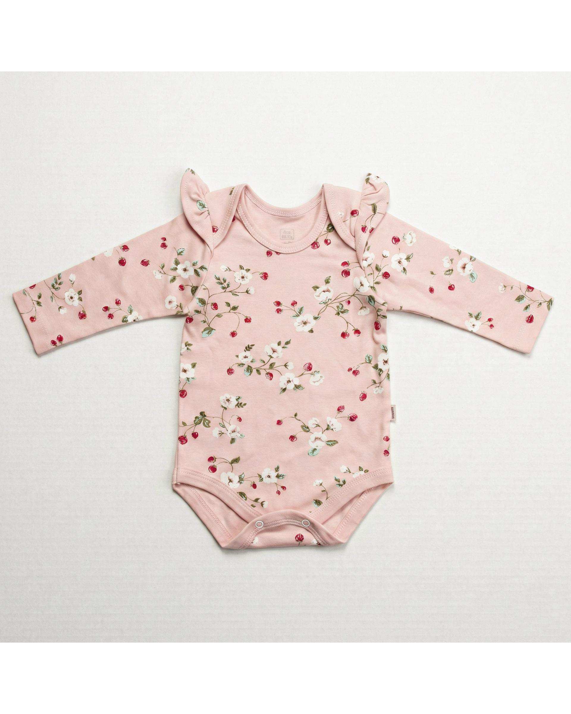 بادی نوزادی آستین بلند دخترانه صورتی آدمک Adamak مدل توت فرنگی کد 3920001