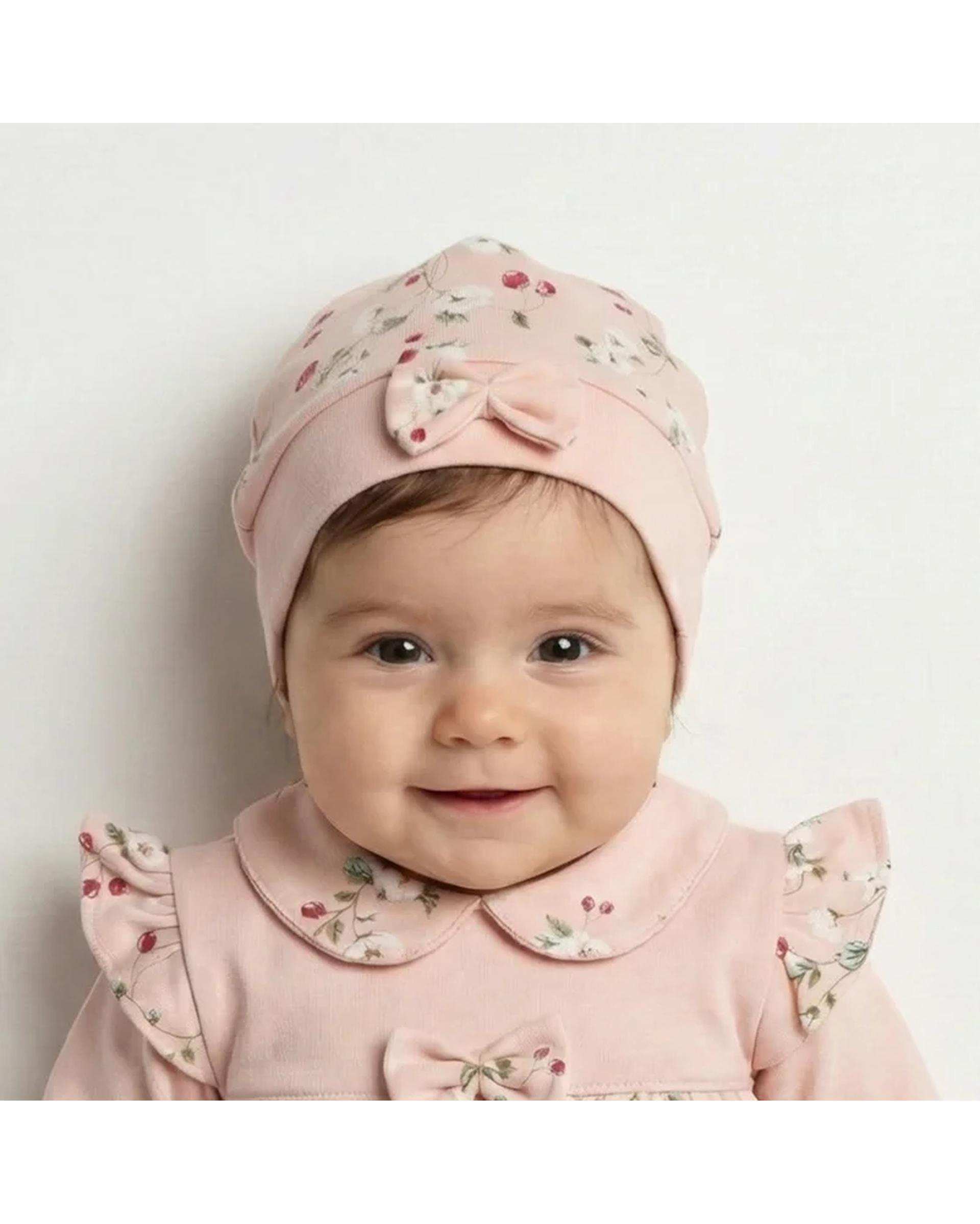 کلاه نوزادی گرد دخترانه صورتی آدمک Adamak مدل توت فرنگی کد 3935001