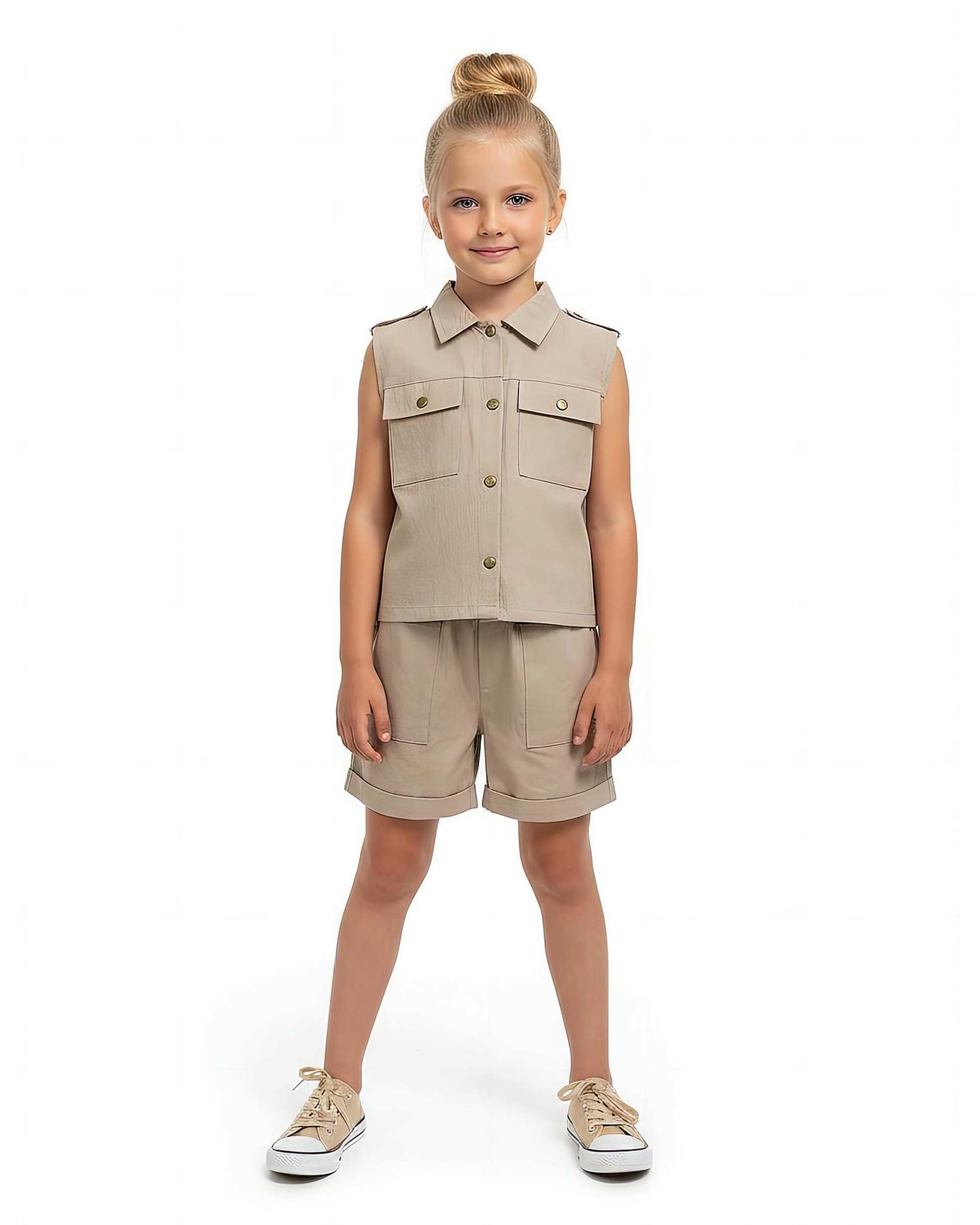 ست تاپ و شلوارک دخترانه کرم لئو کیدز Leo Kids کد 1-6872