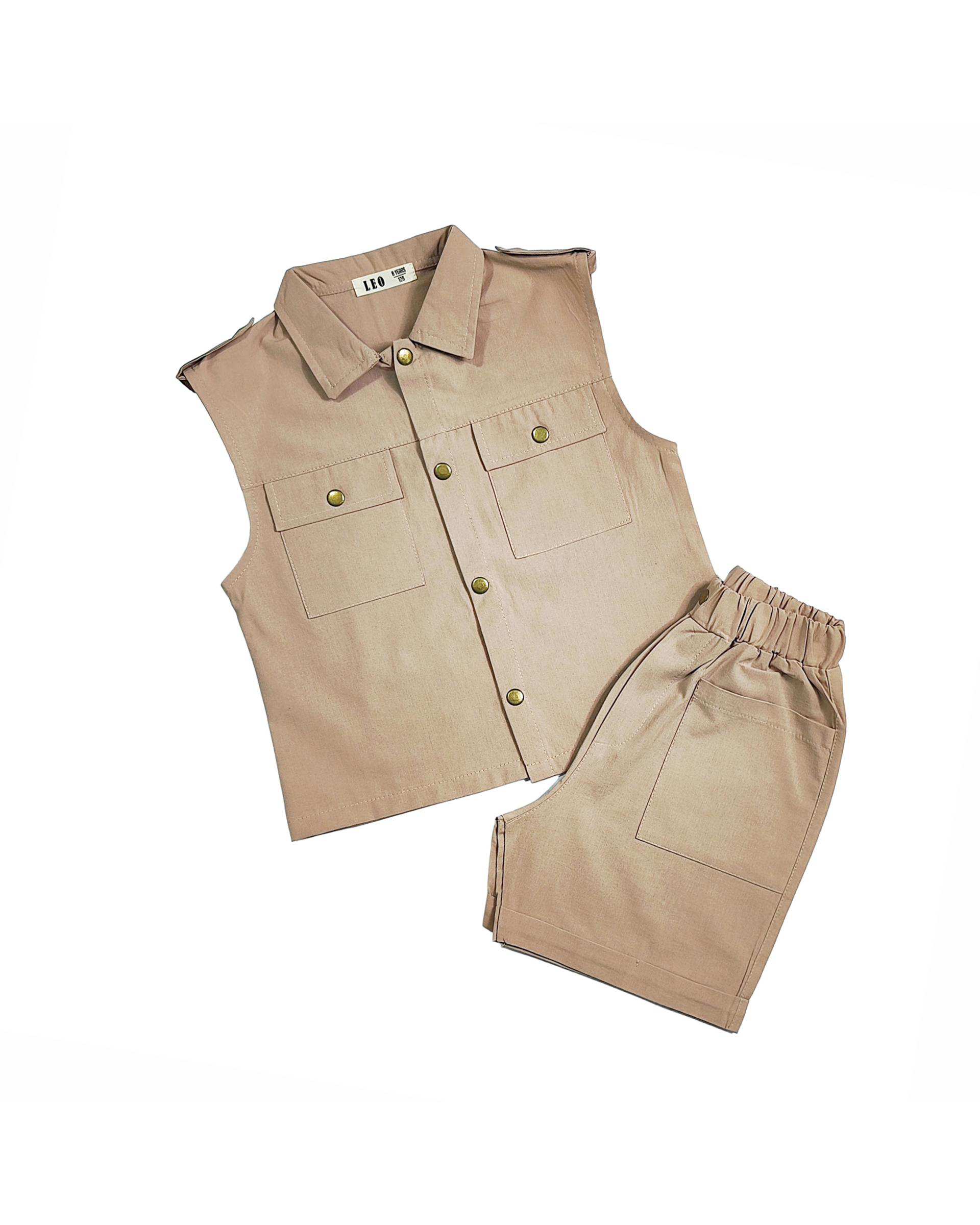 ست تاپ و شلوارک دخترانه کرم لئو کیدز Leo Kids کد 1-6872