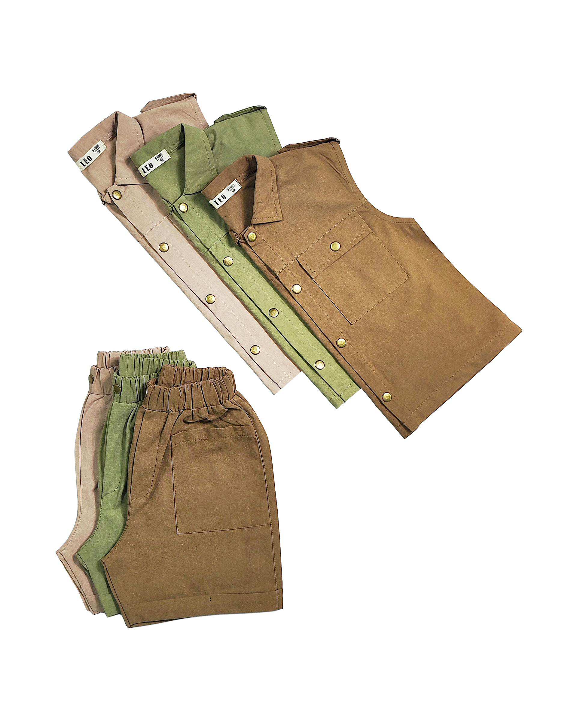 ست تاپ و شلوارک دخترانه کرم لئو کیدز Leo Kids کد 1-6872