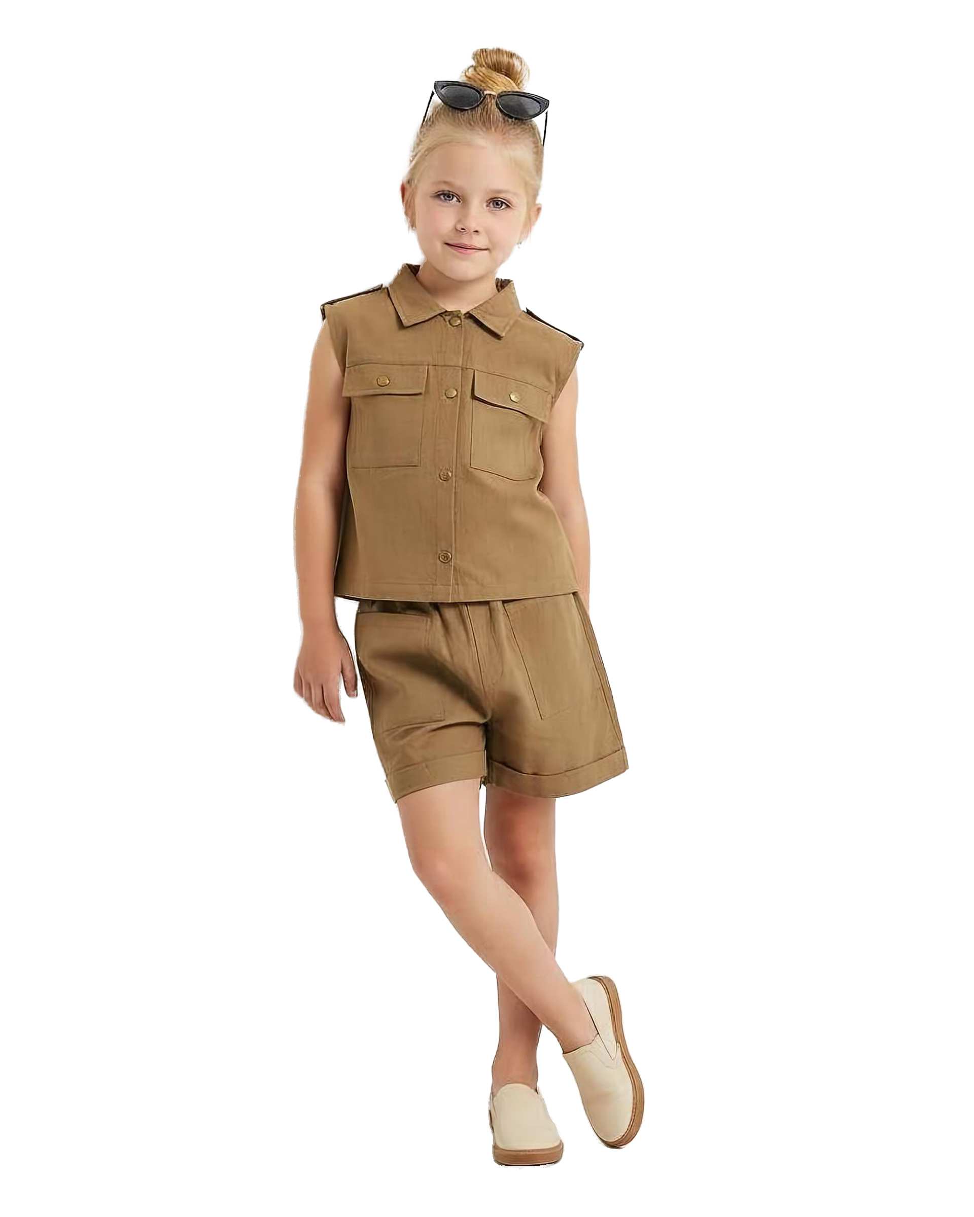 ست تاپ و شلوارک دخترانه نسکافه ای لئو کیدز Leo Kids کد 2-6872