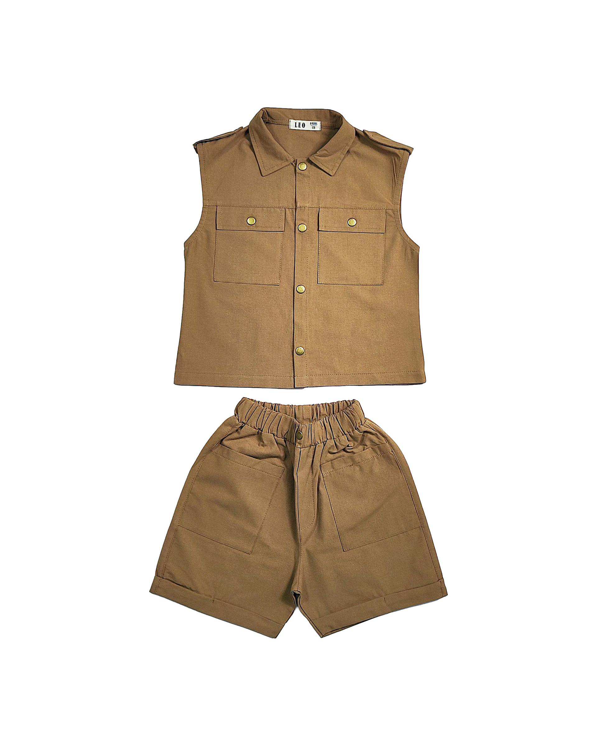 ست تاپ و شلوارک دخترانه نسکافه ای لئو کیدز Leo Kids کد 2-6872