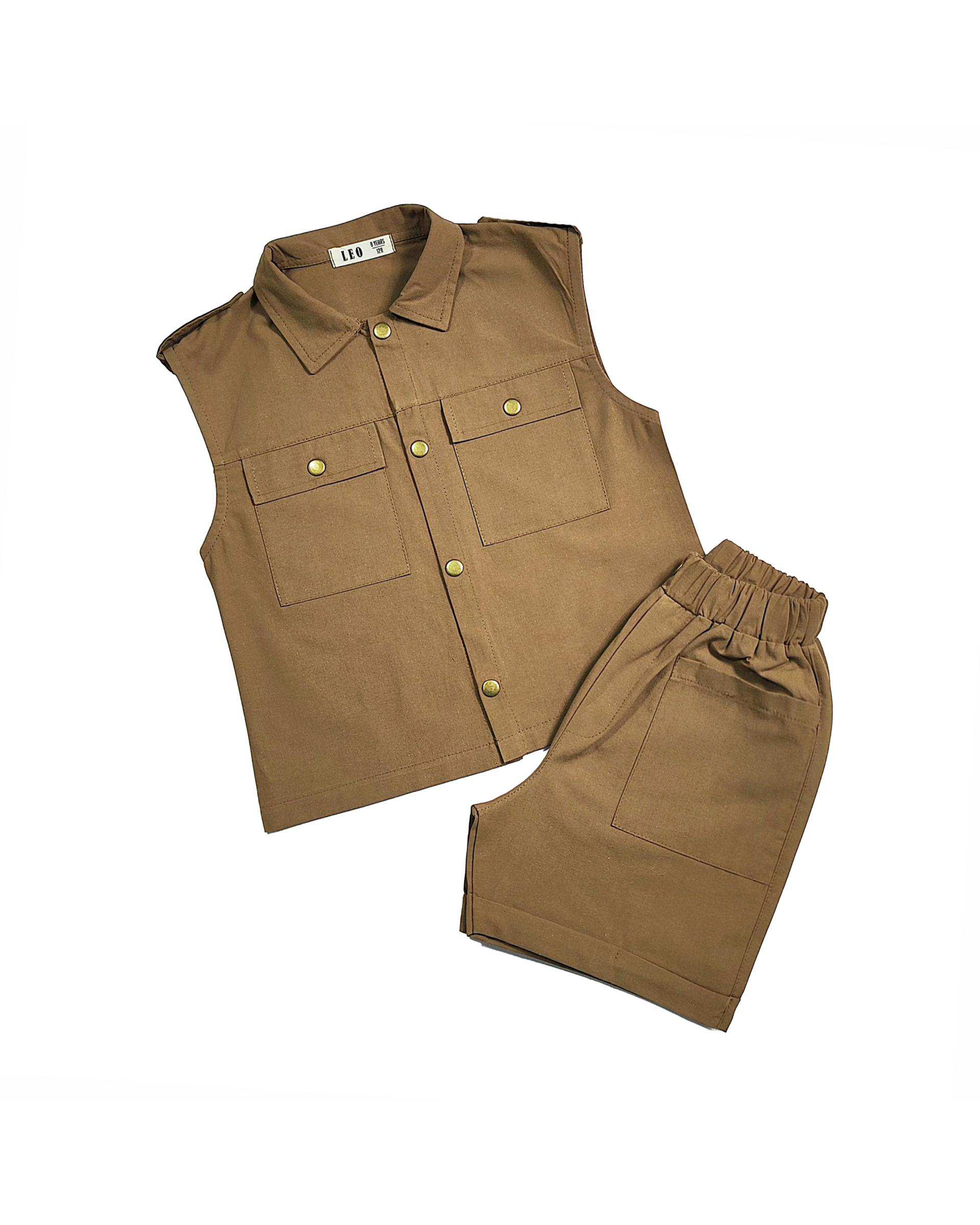 ست تاپ و شلوارک دخترانه نسکافه ای لئو کیدز Leo Kids کد 2-6872