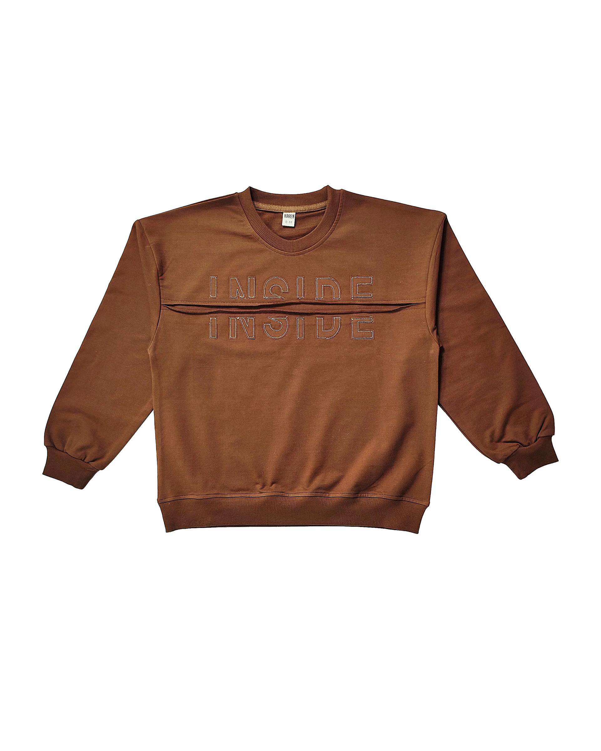 بلوز پسرانه قهوه ای لئو کیدز Leo Kids طرح INSIDE کد 4-5872