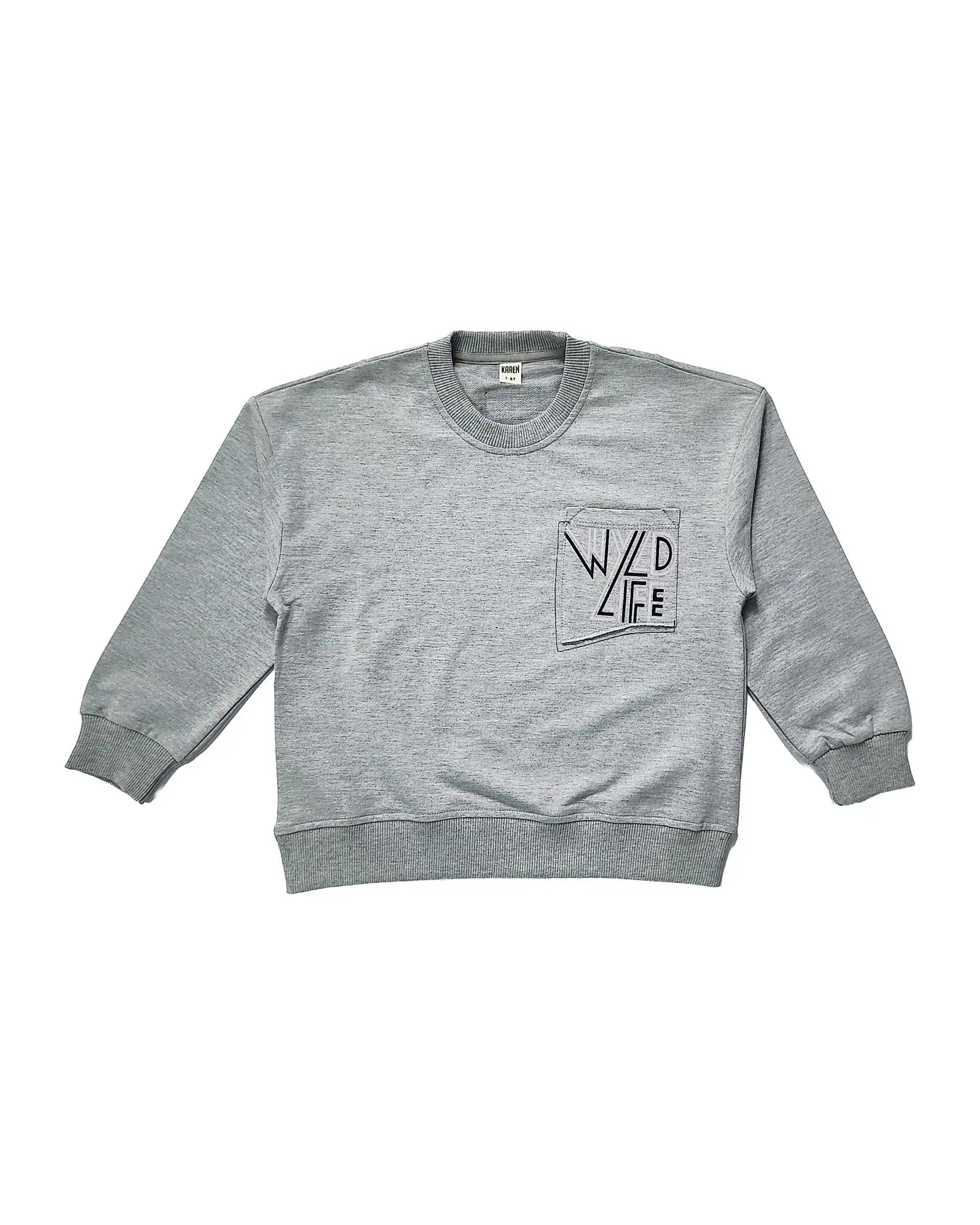 بلوز پسرانه طوسی لئو کیدز Leo Kids طرح WYLD LIFE کد 3-5873