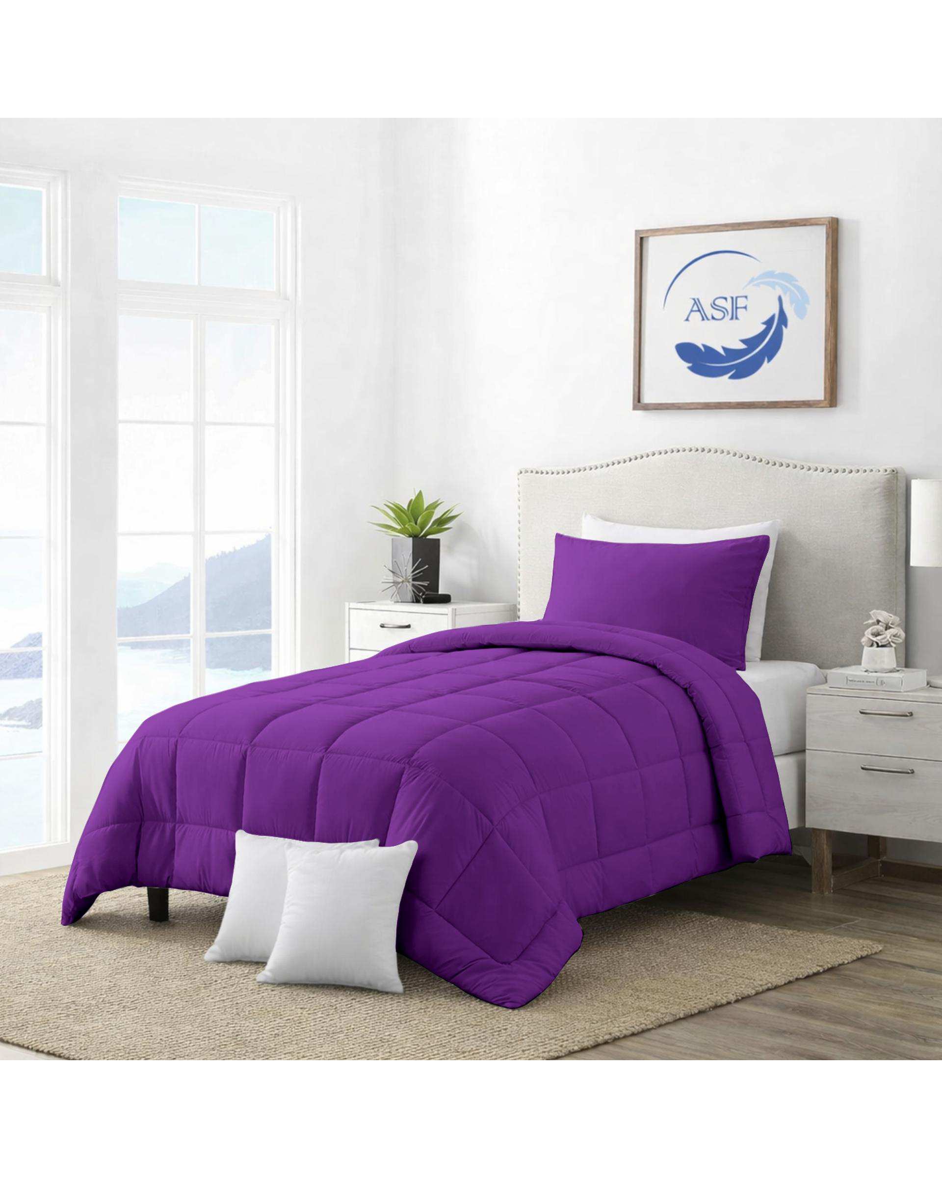 سرویس لحاف روتختی مینیمال تک نفره 6 تکه عرض 80 بنفش ای اس اف ASF مدل BOX LINE