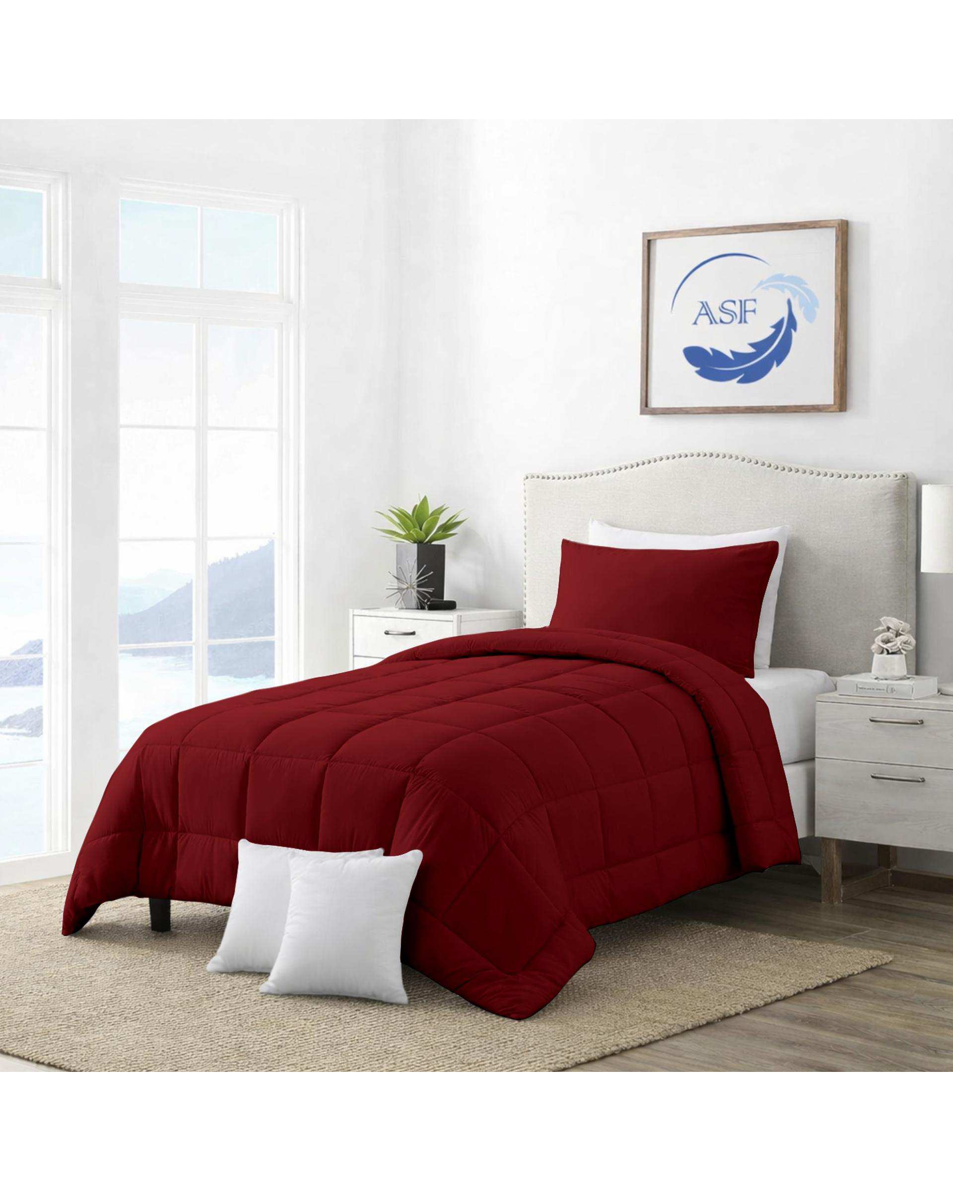 سرویس لحاف روتختی مینیمال تک نفره 6 تکه عرض 80 زرشکی ای اس اف ASF مدل BOX LINE