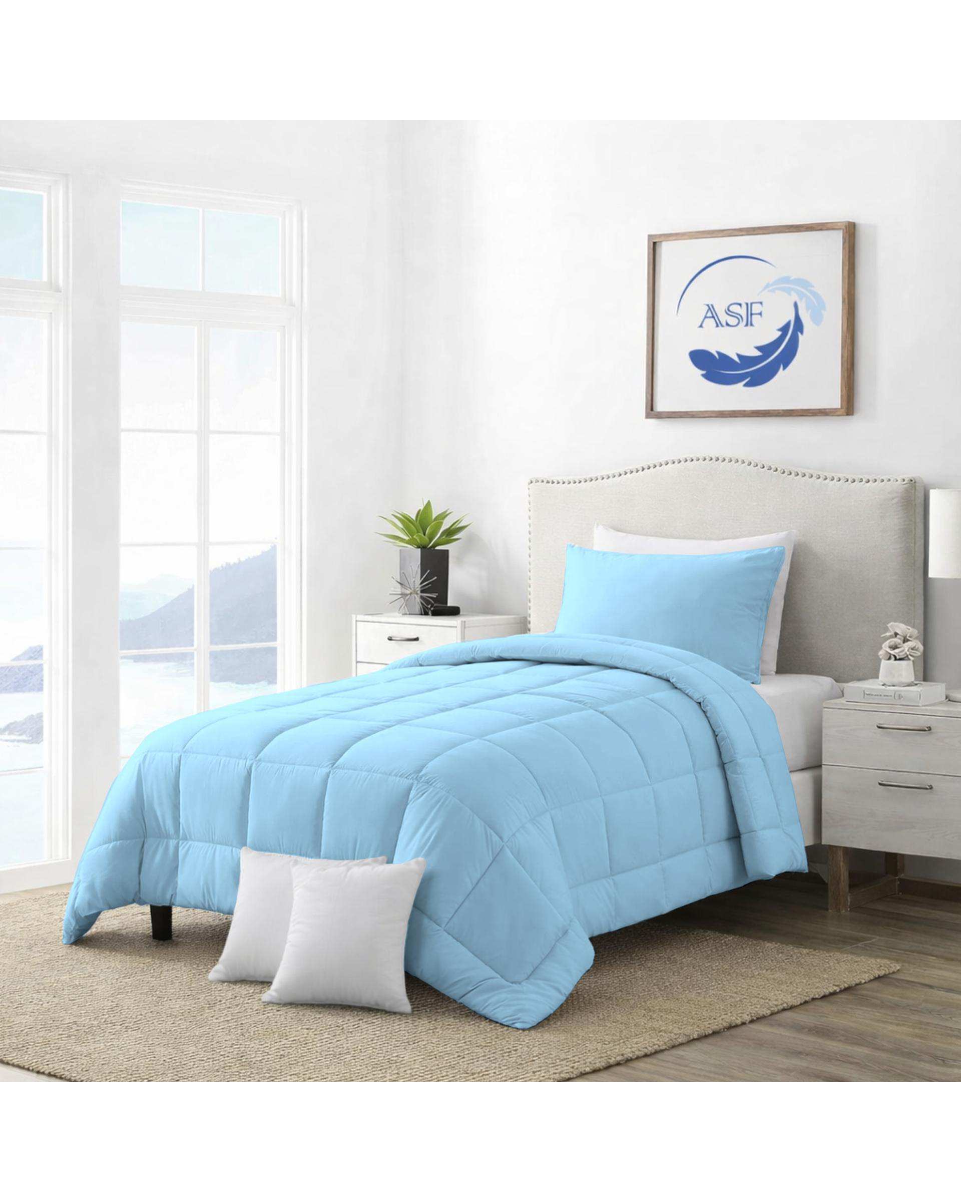 سرویس لحاف روتختی مینیمال تک نفره 6 تکه عرض 90 آبی روشن ای اس اف ASF مدل BOX LINE