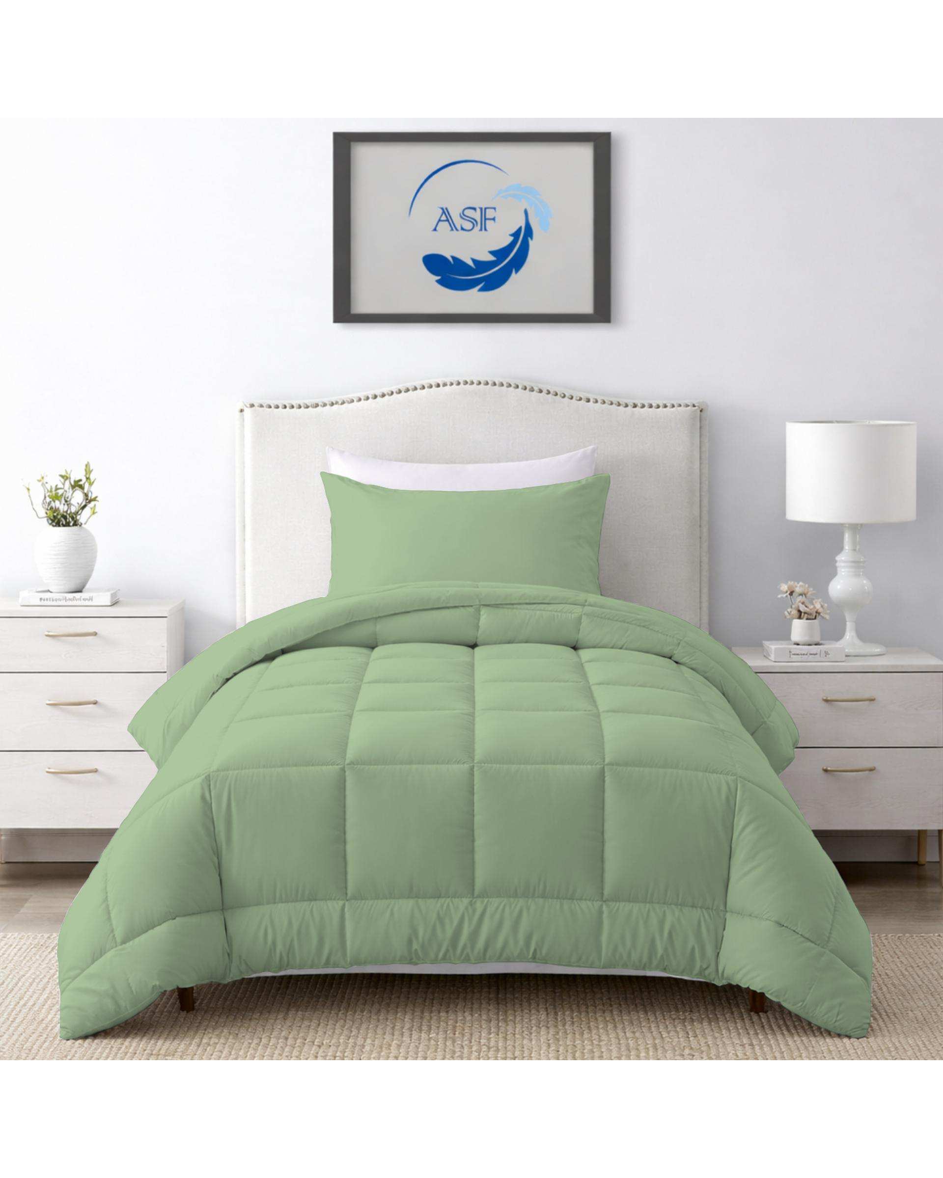 سرویس لحاف روتختی مینیمال تک نفره 6 تکه عرض 90 سبز روشن ای اس اف ASF مدل BOX LINE