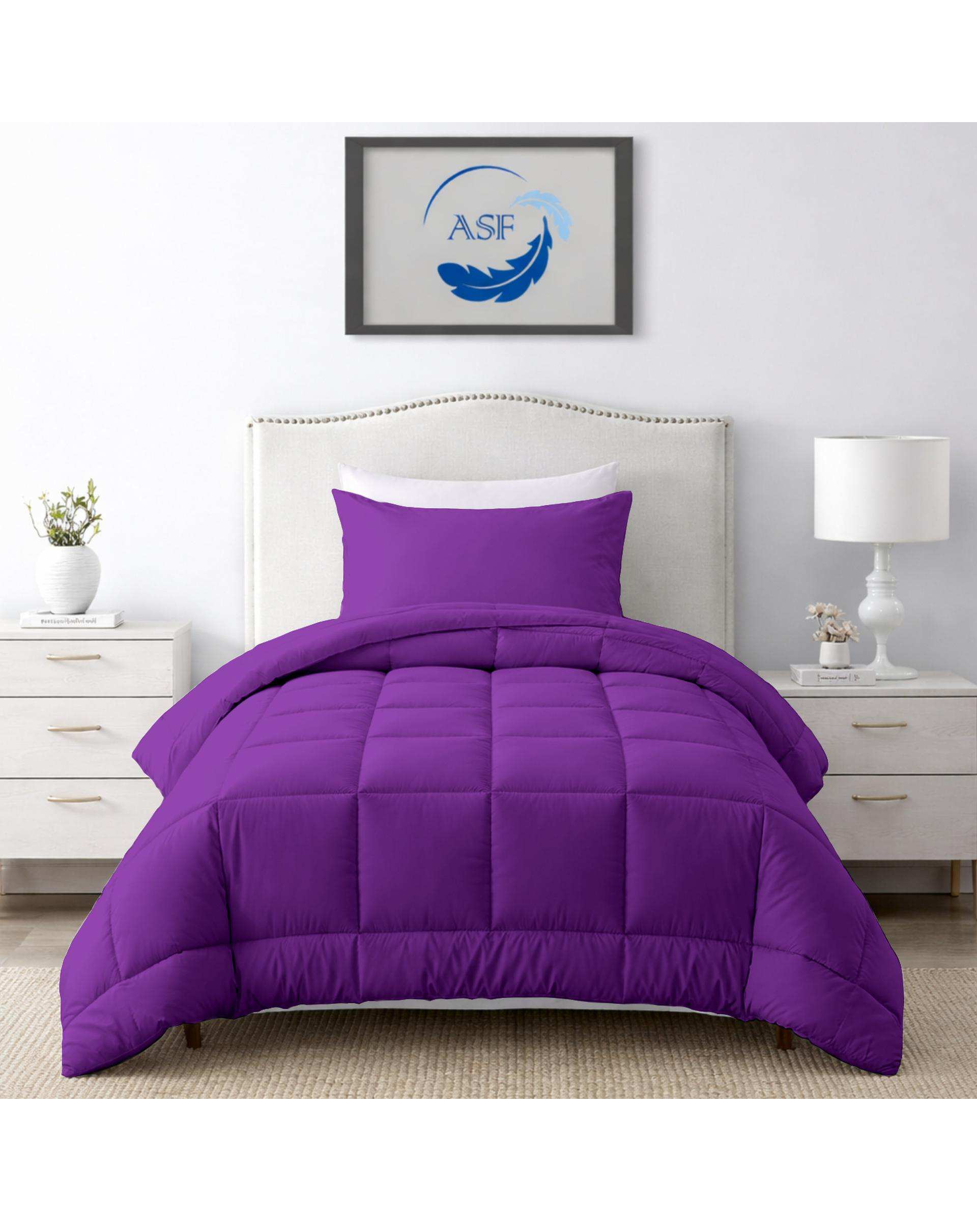 سرویس لحاف روتختی مینیمال تک نفره 6 تکه عرض 100 بنفش ای اس اف ASF مدل BOX LINE