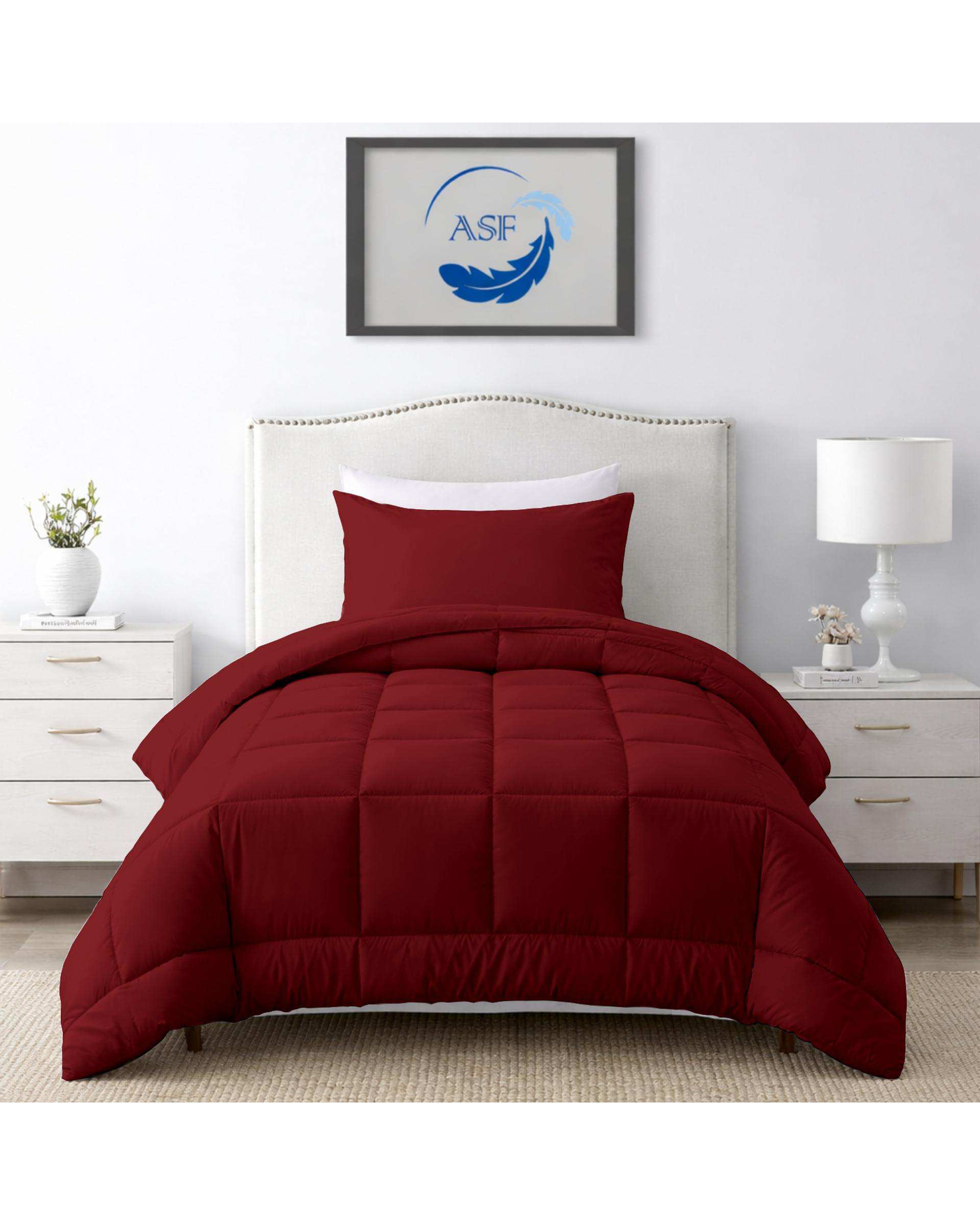 سرویس لحاف روتختی مینیمال تک نفره 6 تکه عرض 100 زرشکی ای اس اف ASF مدل BOX LINE