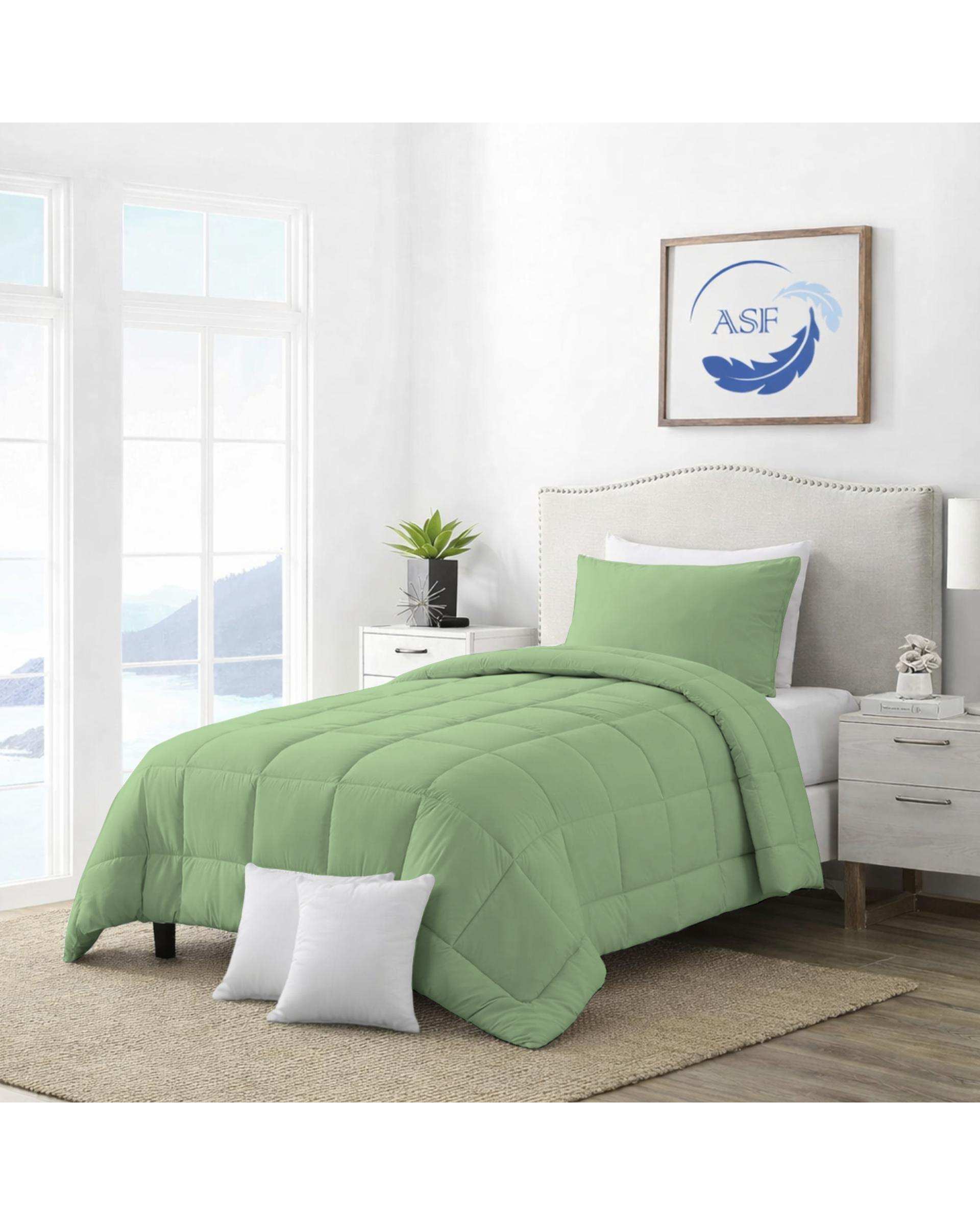 سرویس لحاف روتختی مینیمال تک نفره 6 تکه عرض 100 سبز روشن ای اس اف ASF مدل BOX LINE
