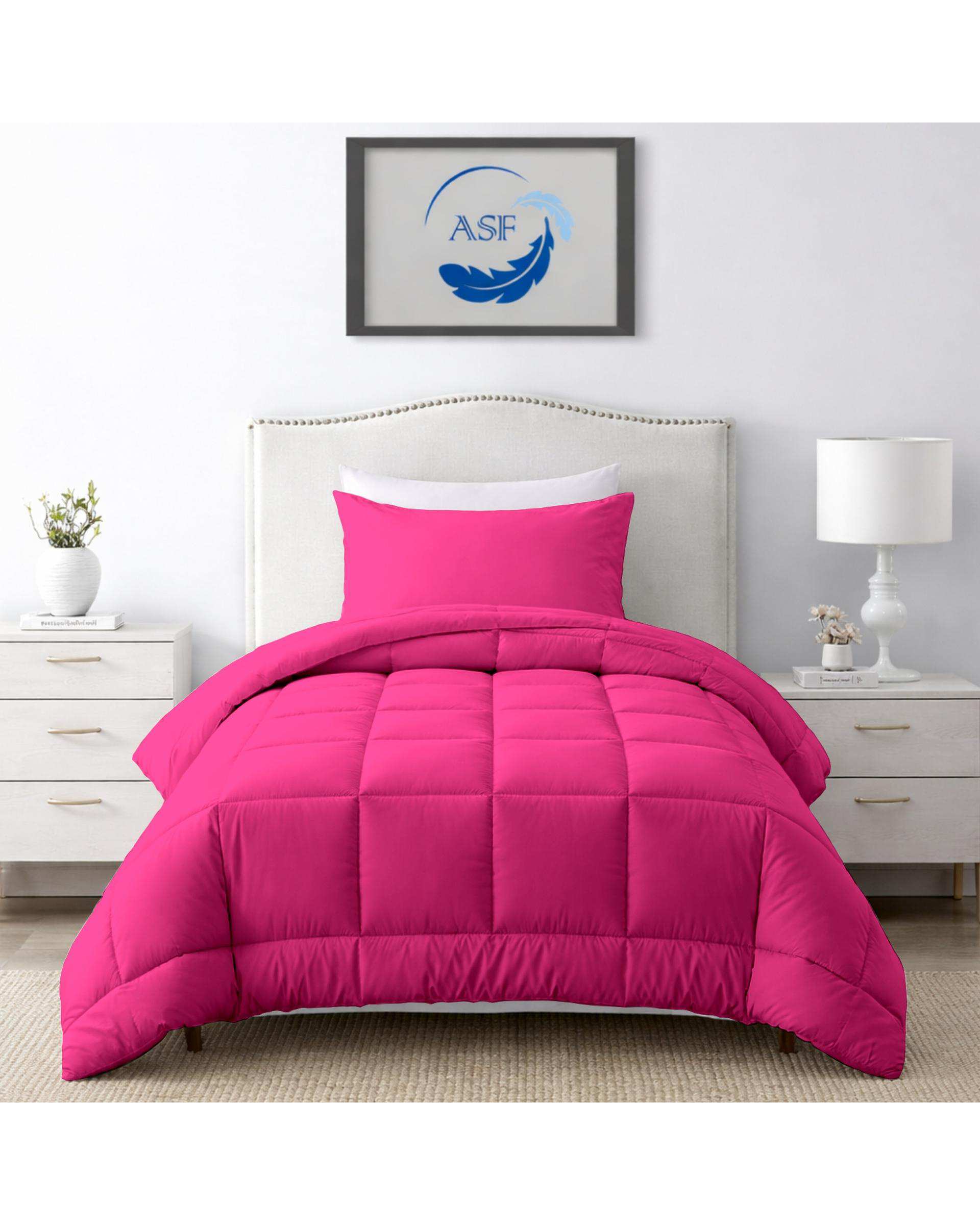 سرویس لحاف روتختی مینیمال تک نفره 6 تکه عرض 100 سرخابی ای اس اف ASF مدل BOX LINE