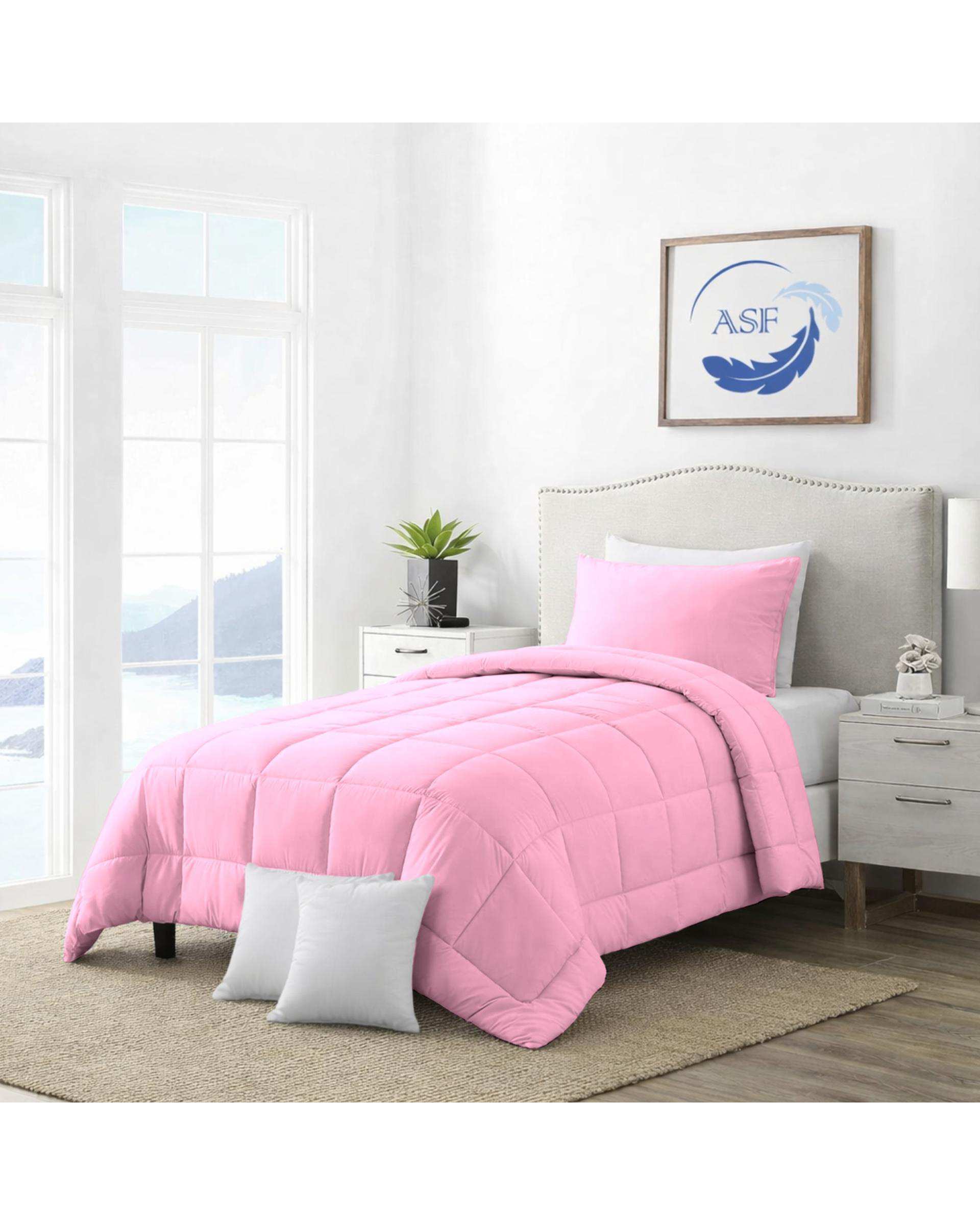 سرویس لحاف روتختی مینیمال تک نفره 6 تکه عرض 120 صورتی روشن ای اس اف ASF مدل BOX LINE