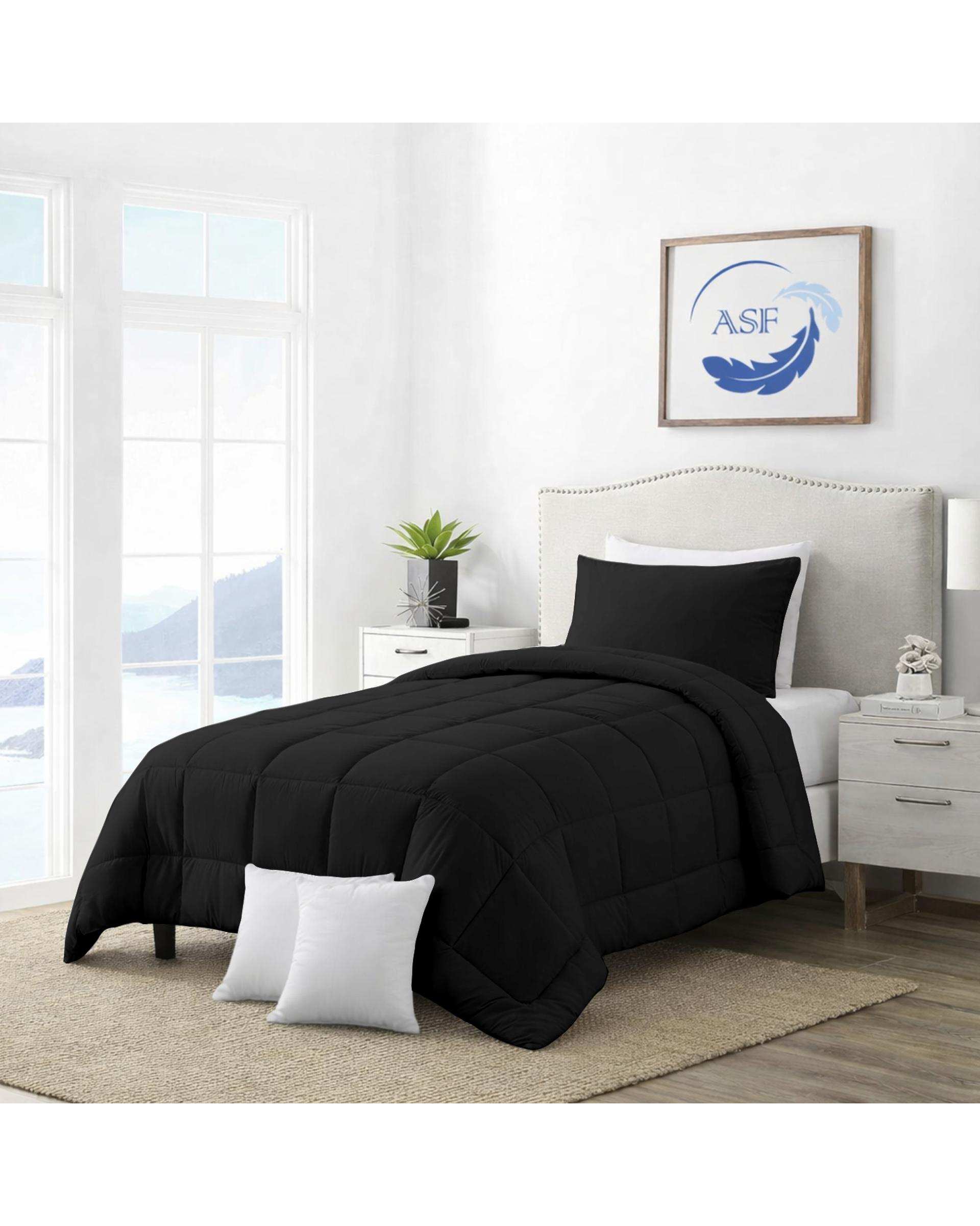 سرویس لحاف روتختی مینیمال تک نفره 6 تکه عرض 120 مشکی ای اس اف ASF مدل BOX LINE