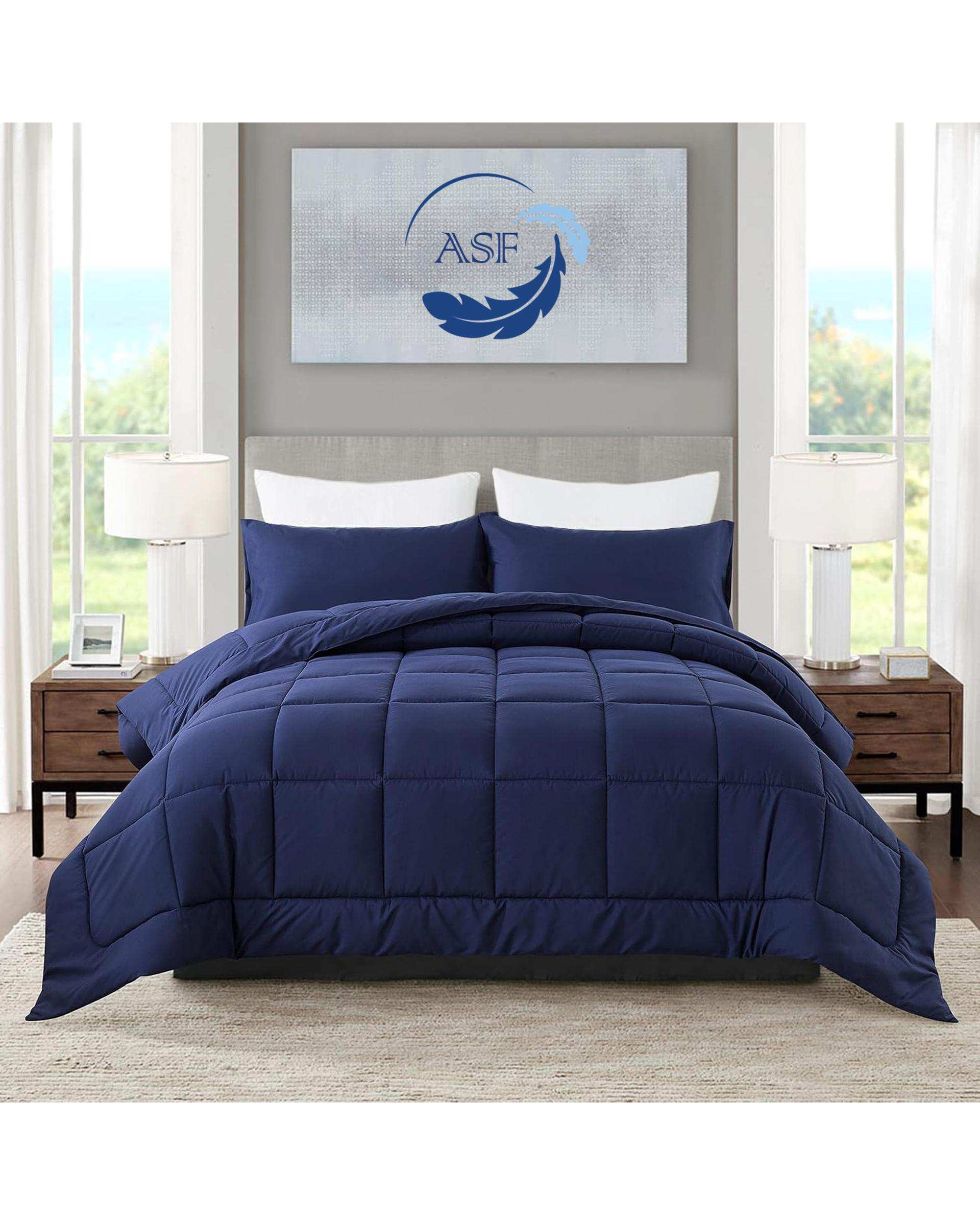 سرویس لحاف روتختی مینیمال دو نفره 8 تکه عرض 140 سرمه ای ای اس اف ASF مدل BOX LINE