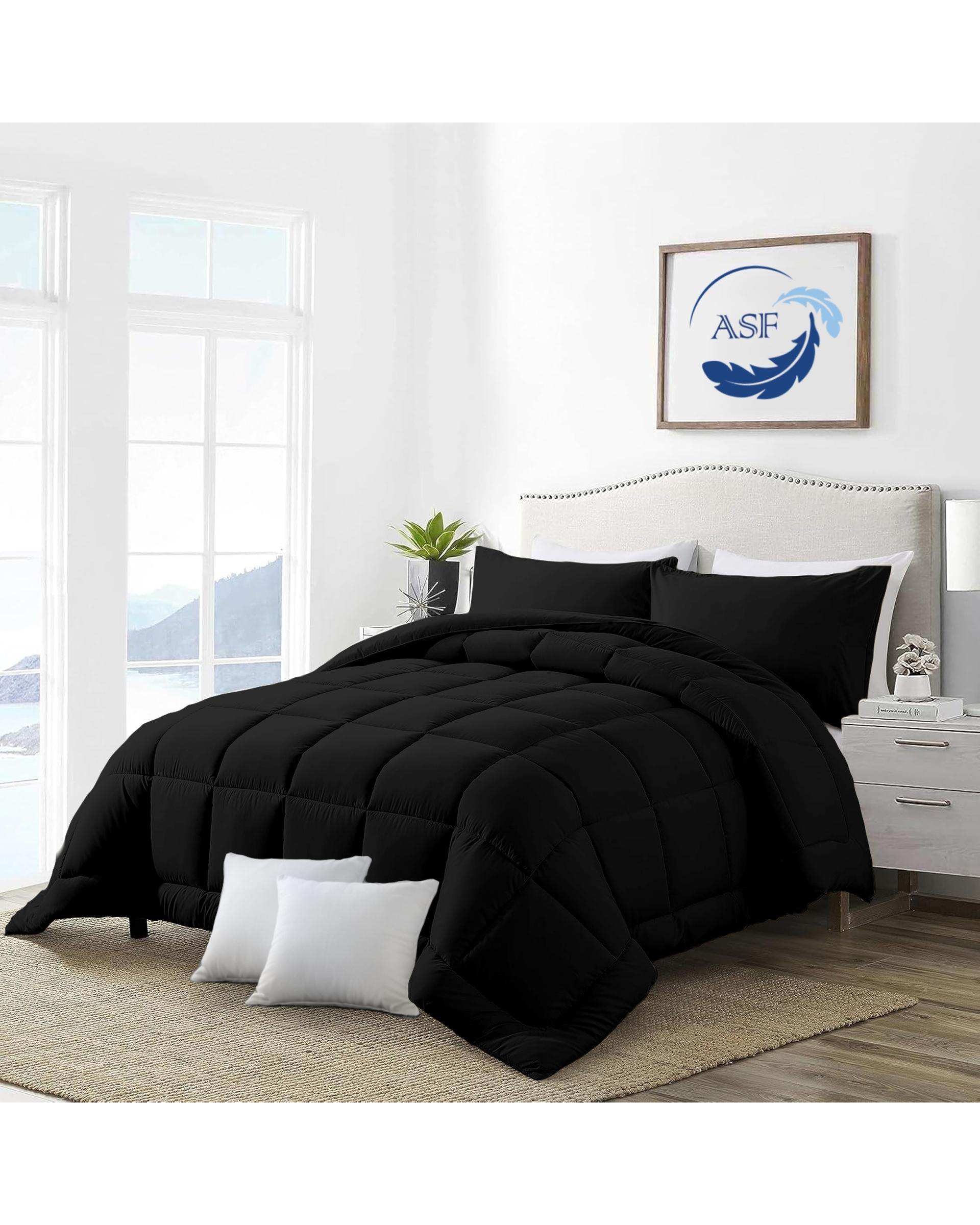 سرویس لحاف روتختی مینیمال دو نفره 8 تکه عرض 140 مشکی ای اس اف ASF مدل BOX LINE