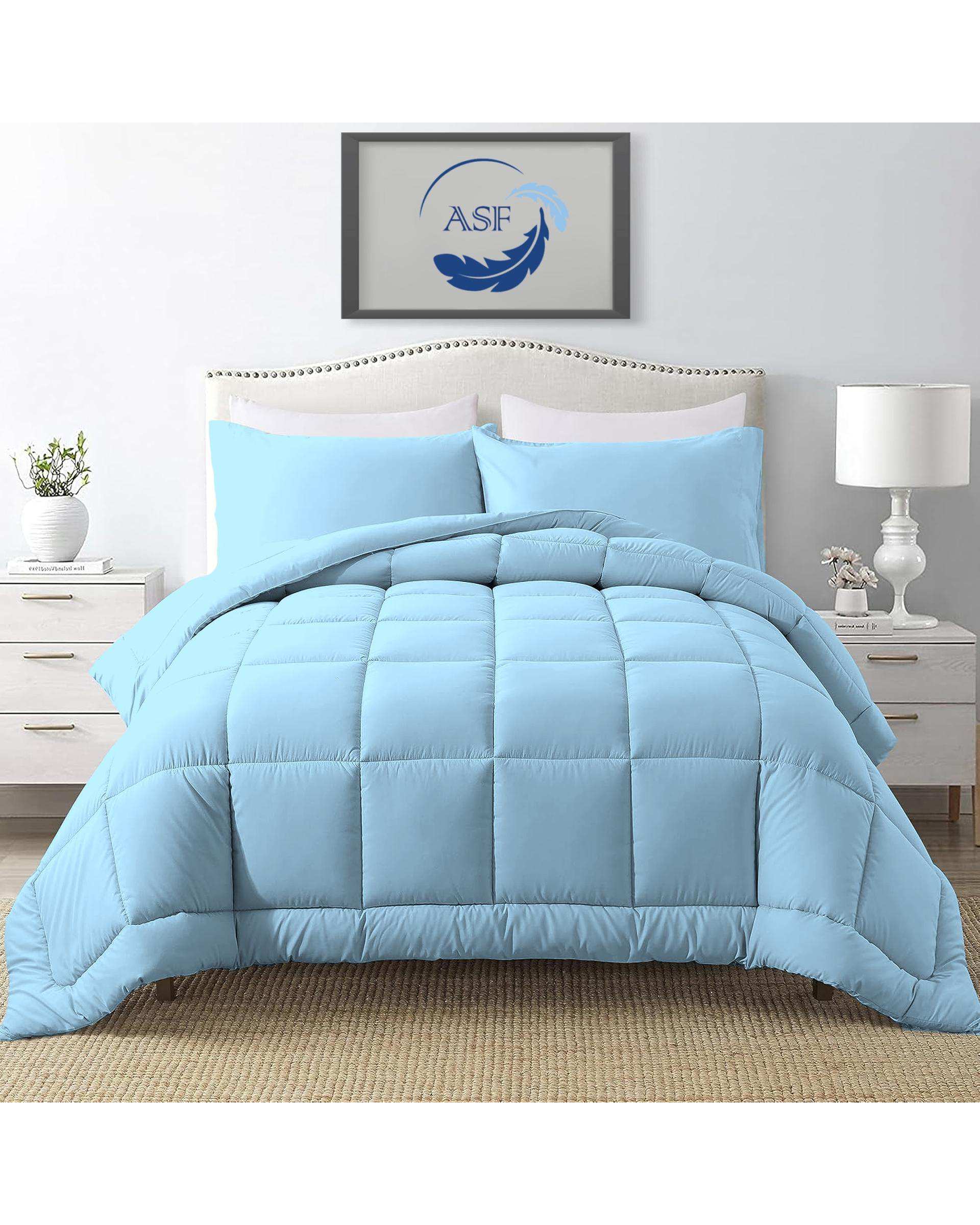 سرویس لحاف روتختی مینیمال دو نفره 8 تکه عرض 160 آبی روشن ای اس اف ASF مدل BOX LINE