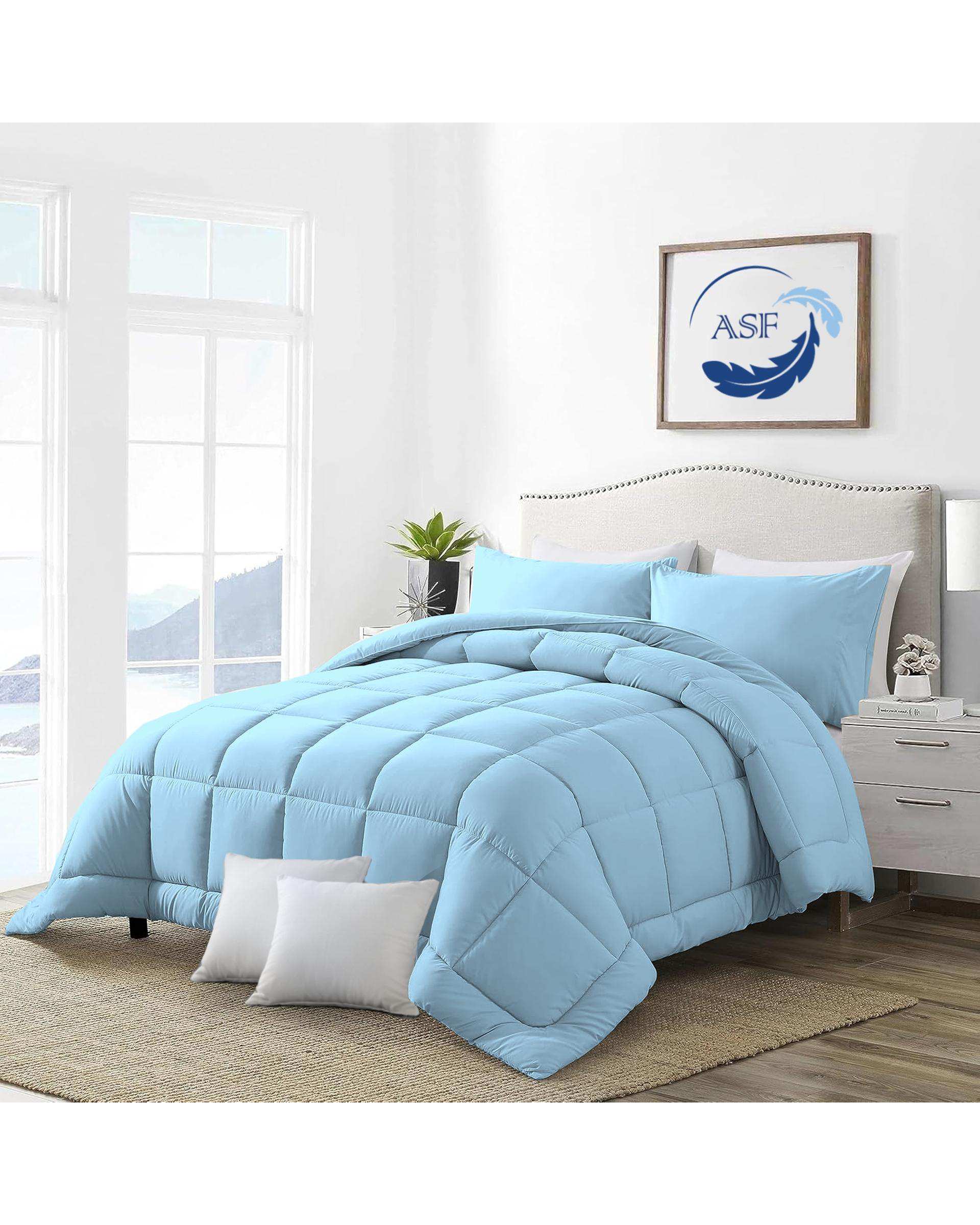 سرویس لحاف روتختی مینیمال دو نفره 8 تکه عرض 160 آبی روشن ای اس اف ASF مدل BOX LINE