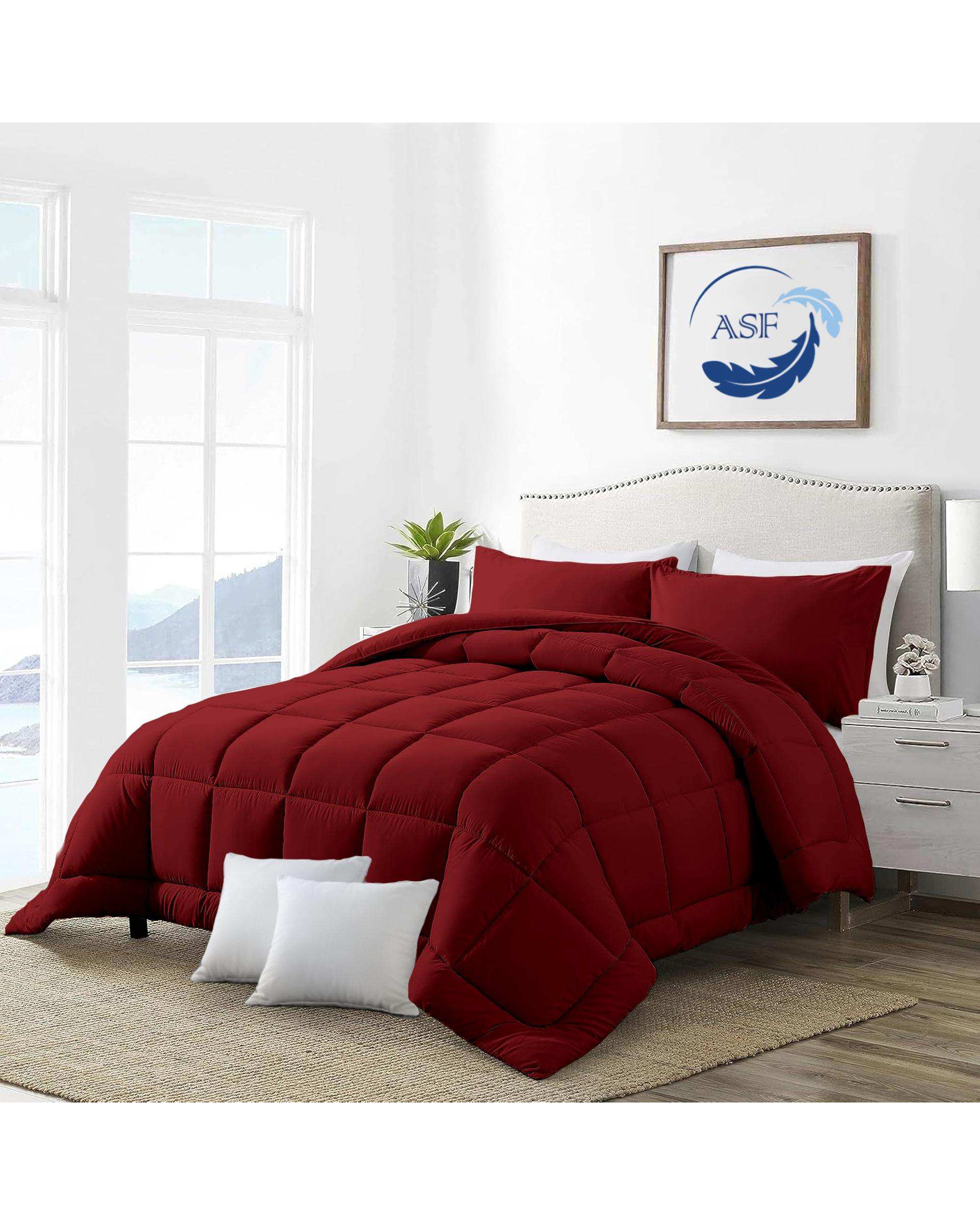 سرویس لحاف روتختی مینیمال دو نفره 8 تکه عرض 160 زرشکی ای اس اف ASF مدل BOX LINE