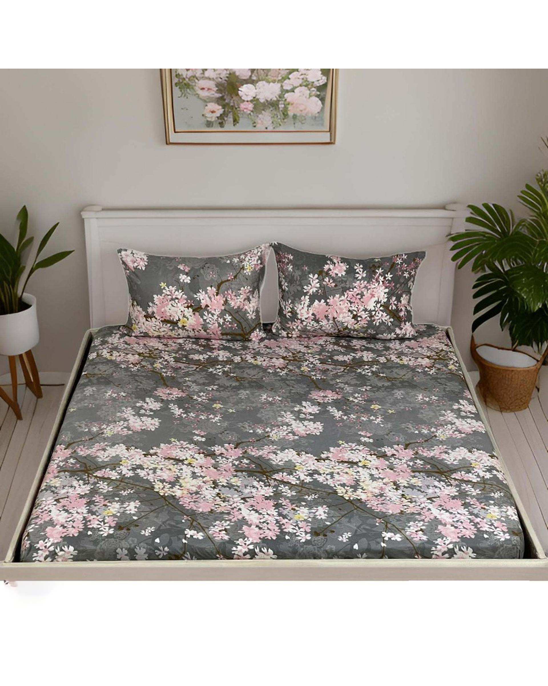 سرویس ملحفه دو نفره 3 تکه طوسی مانیکا هوم Monica Home مدل آونگ پلاس