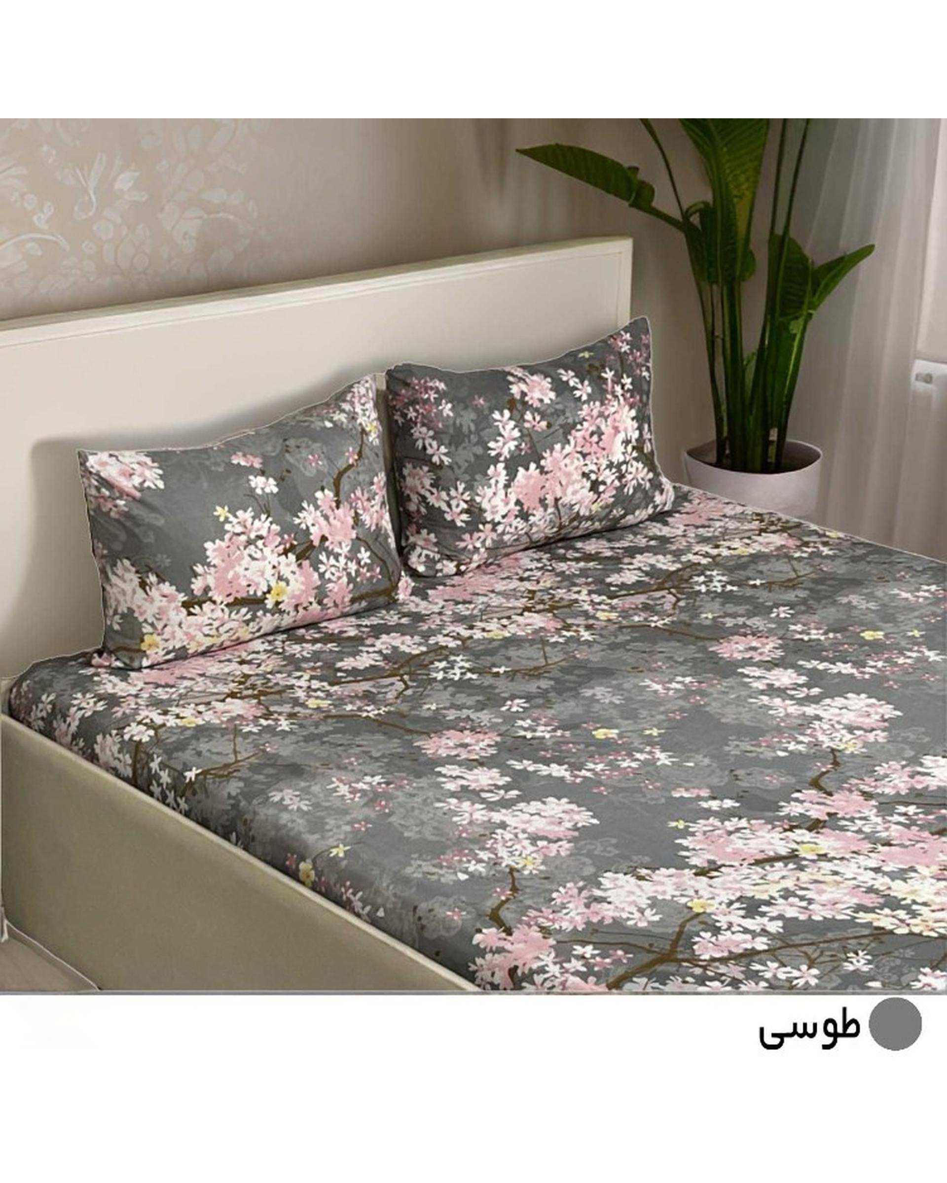 سرویس ملحفه دو نفره 3 تکه طوسی مانیکا هوم Monica Home مدل آونگ پلاس