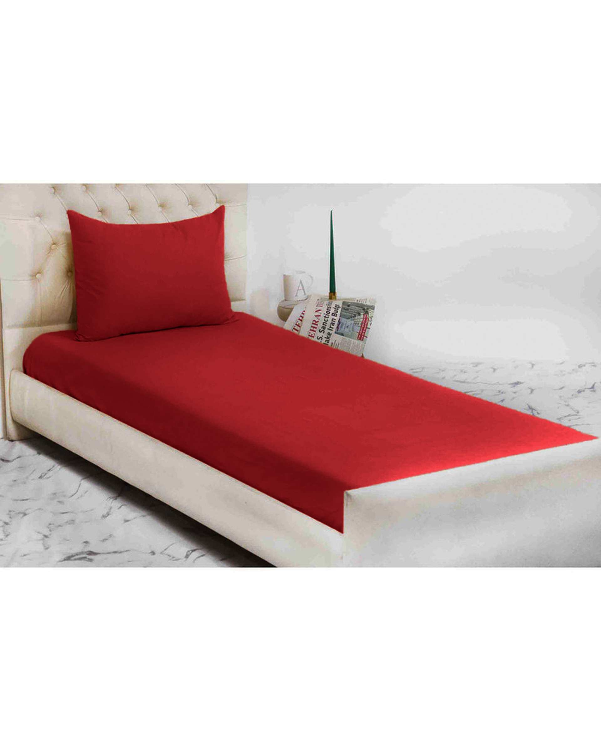 سرویس ملحفه یک نفره 2 تکه قرمز مانیکا هوم Monica Home مدل میکرو پلاس SIMPLE