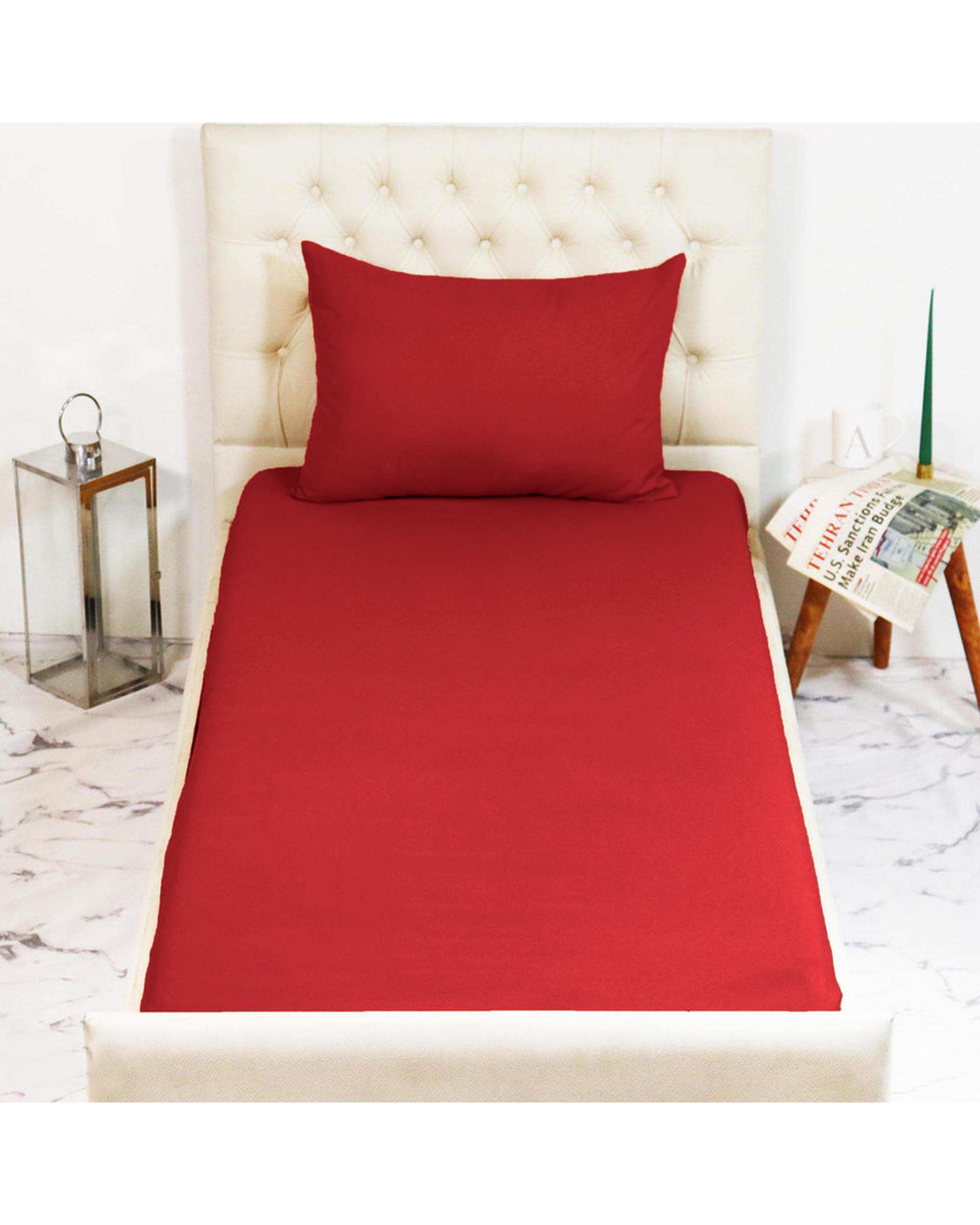 سرویس ملحفه یک نفره 2 تکه قرمز مانیکا هوم Monica Home مدل میکرو پلاس SIMPLE