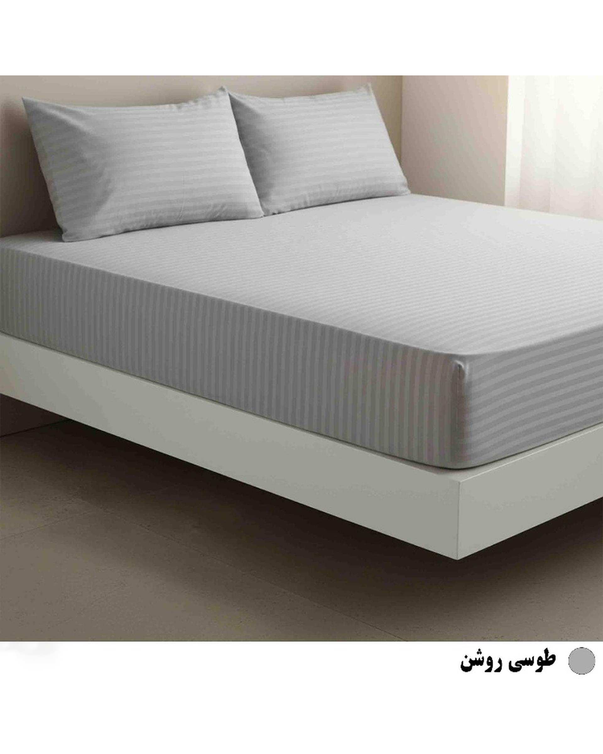ست ملحفه و روبالشی دو نفره 3 تکه طوسی روشن مانیکا هوم Monica Home مدل COTTON PARALLEL