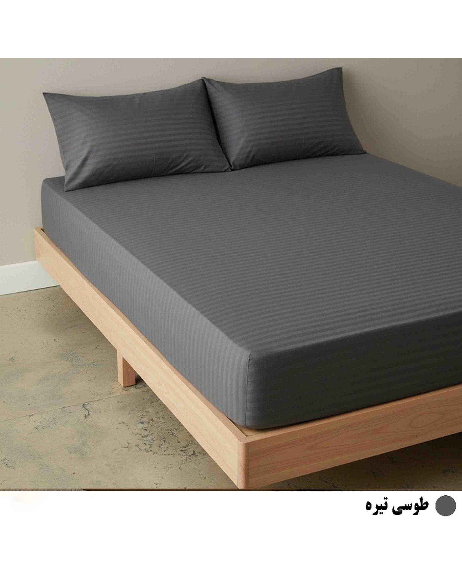 ست ملحفه و روبالشی دو نفره 3 تکه طوسی تیره مانیکا هوم Monica Home مدل COTTON PARALLEL