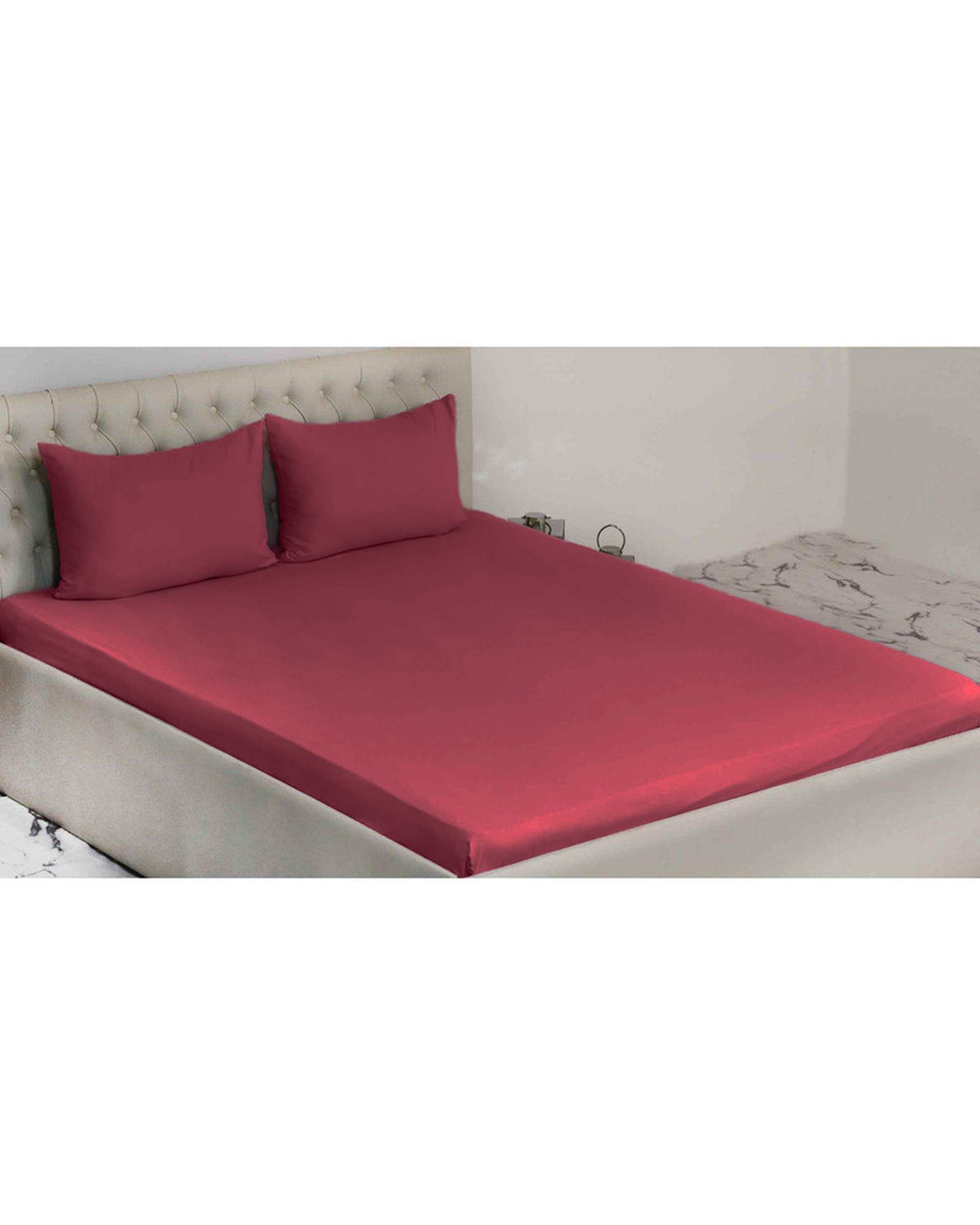 سرویس ملحفه دو نفره 3 تکه زرشکی مانیکا هوم Monica Home میکروپلاس مدل SIMPLE