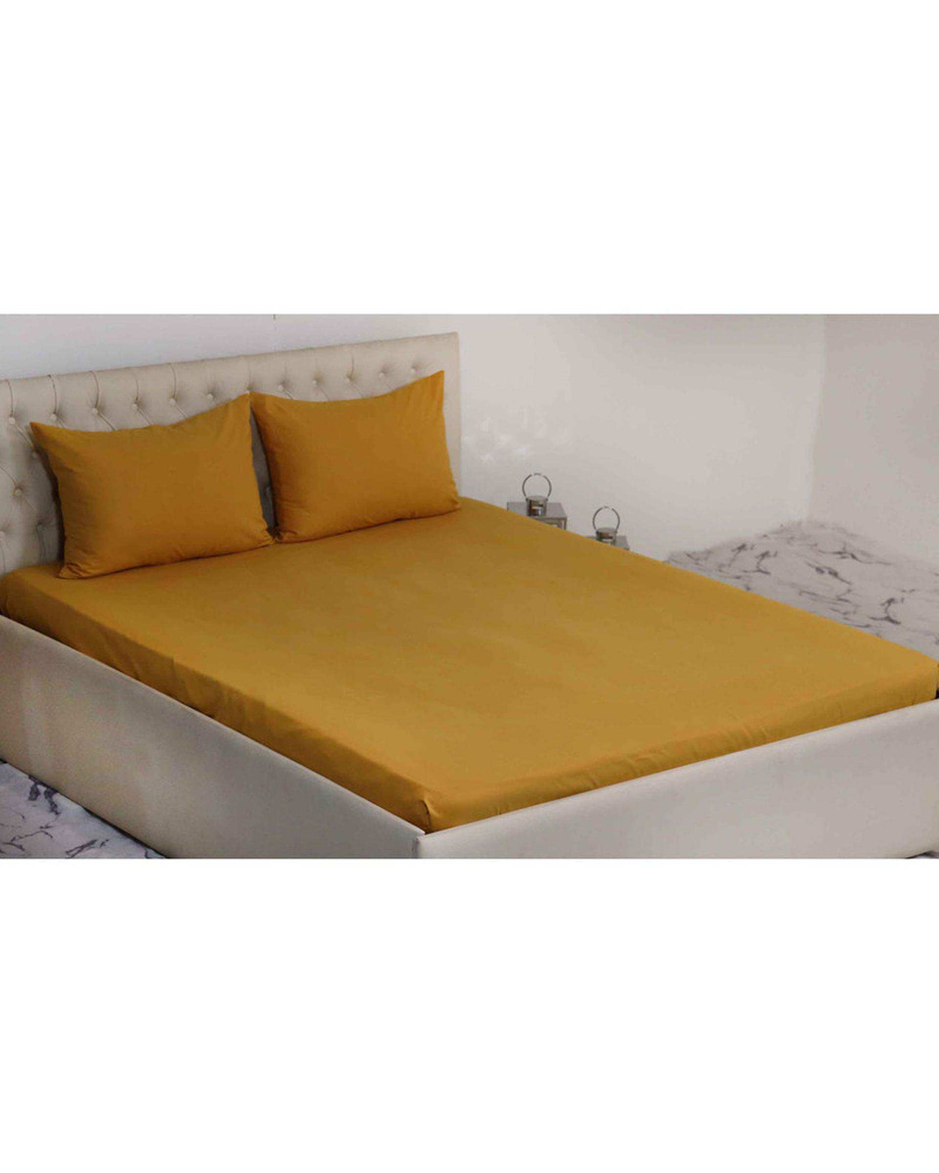 سرویس ملحفه دو نفره 3 تکه زرد خردلی مانیکا هوم Monica Home میکروپلاس مدل SIMPLE