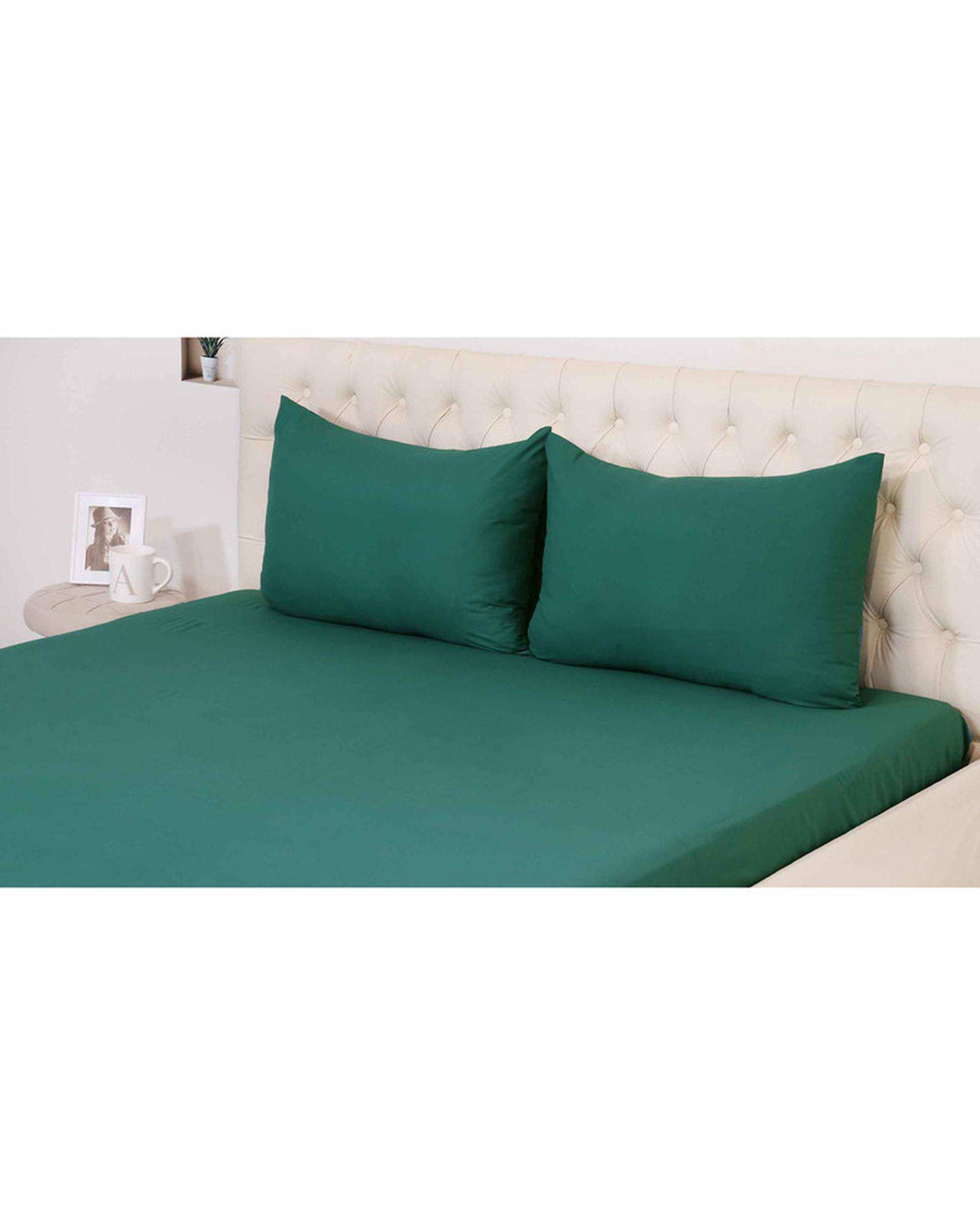 سرویس ملحفه دو نفره 3 تکه سبز مانیکا هوم Monica Home میکروپلاس مدل SIMPLE