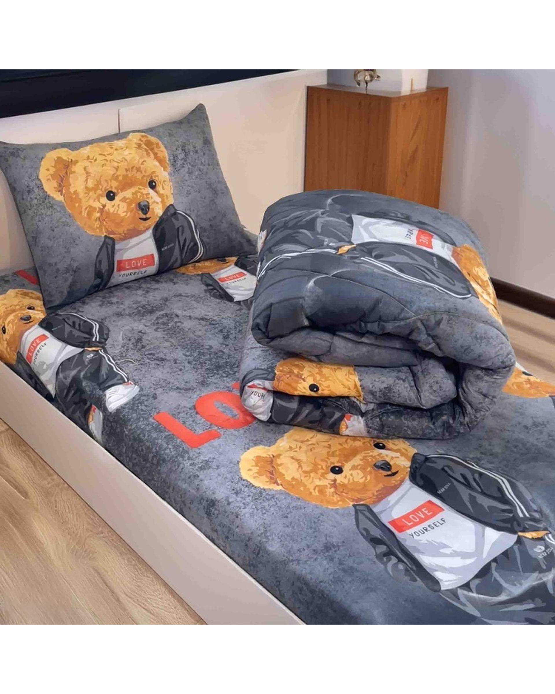 سرویس خواب یک نفره 3 تکه طوسی تیره مانیکا هوم Monica Home مدل لئو
