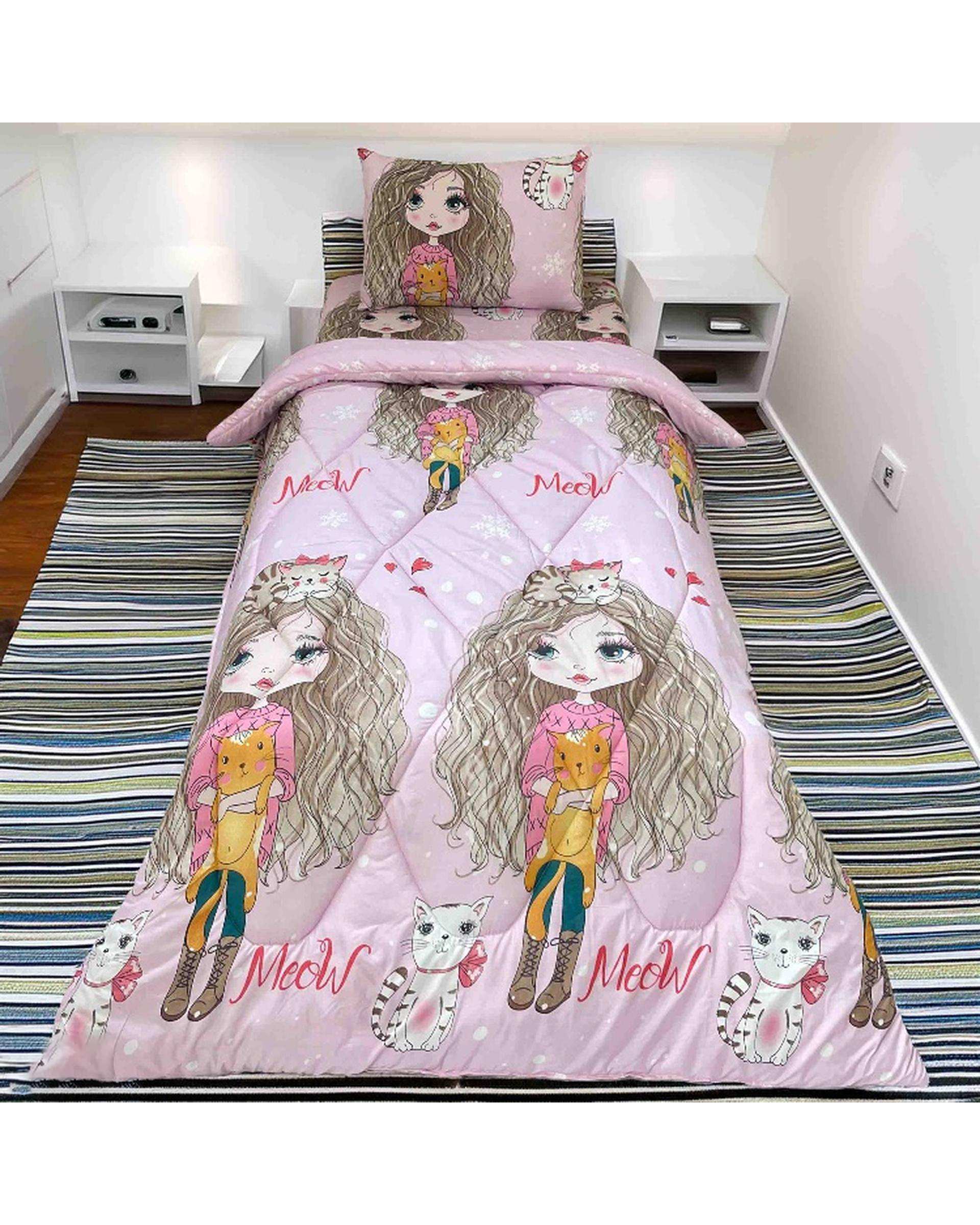 سرویس خواب یک نفره 3 تکه صورتی آبی مانیکا هوم Monica Home مدل هانا