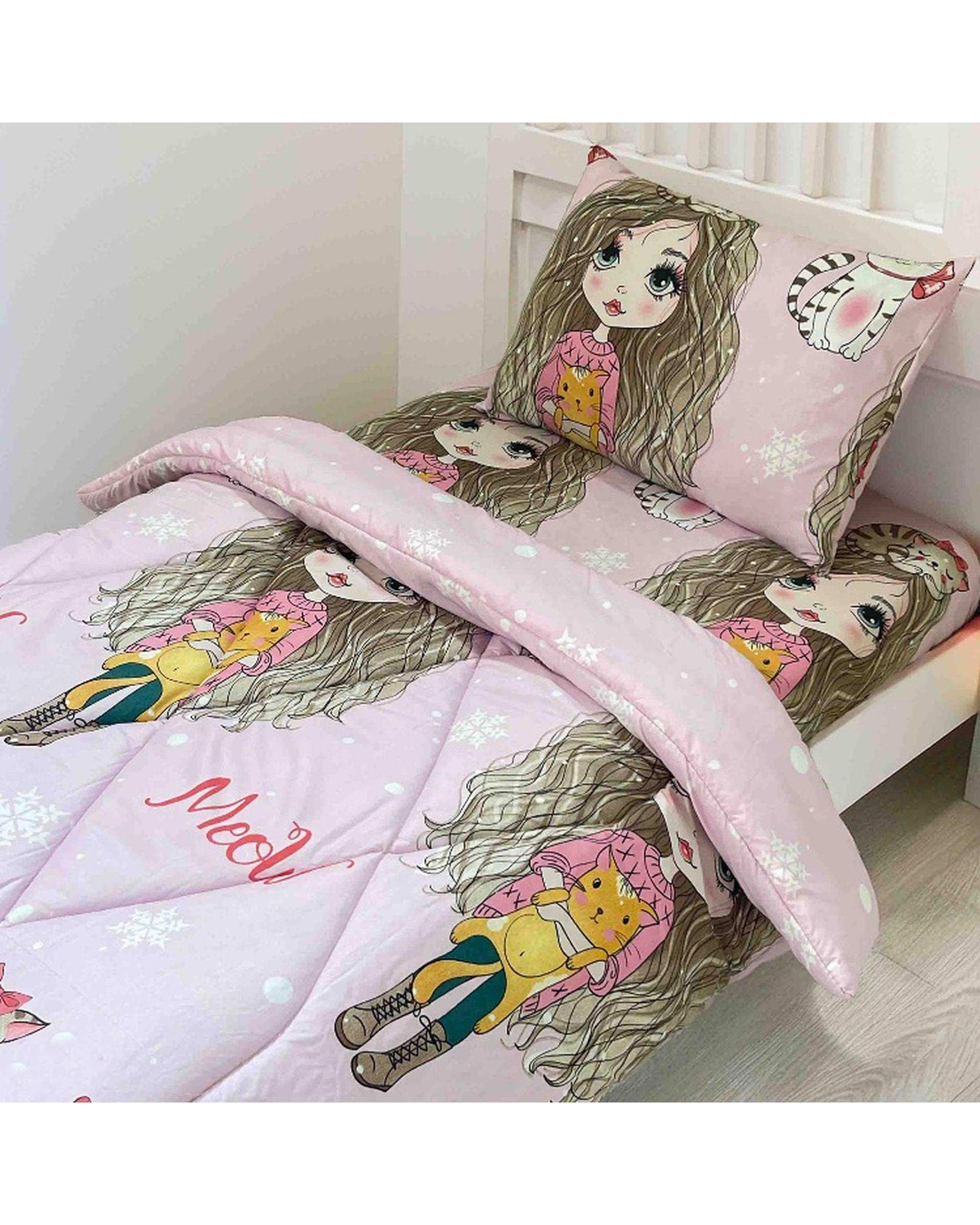 سرویس خواب یک نفره 3 تکه صورتی آبی مانیکا هوم Monica Home مدل هانا