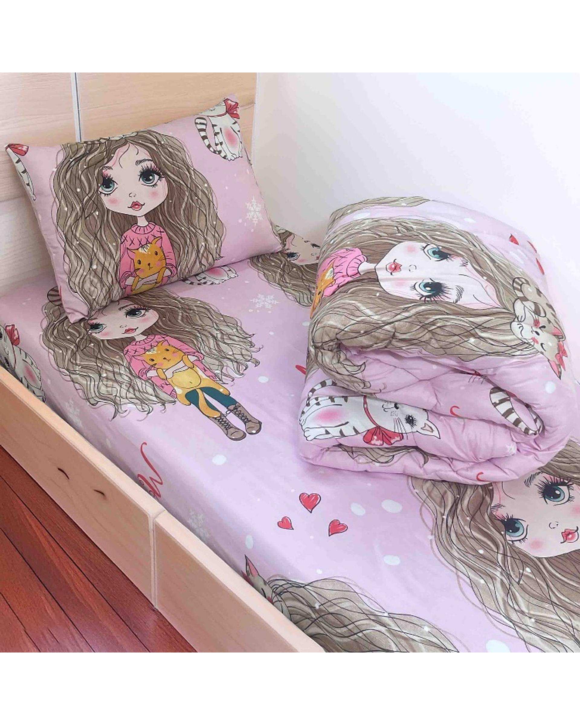 سرویس خواب یک نفره 3 تکه صورتی آبی مانیکا هوم Monica Home مدل هانا
