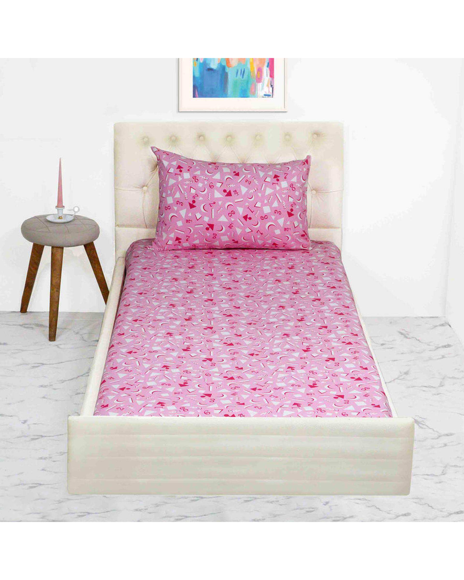 سرویس ملحفه یک نفره 2 تکه صورتی مانیکا هوم Monica Home مدل هندسی