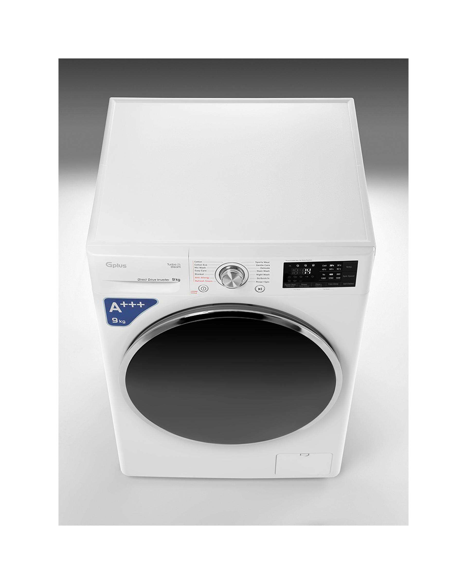 ماشین لباسشویی سفید جی پلاس Gplus مدل GWM-R909W.KT ظرفیت 9 کیلوگرم