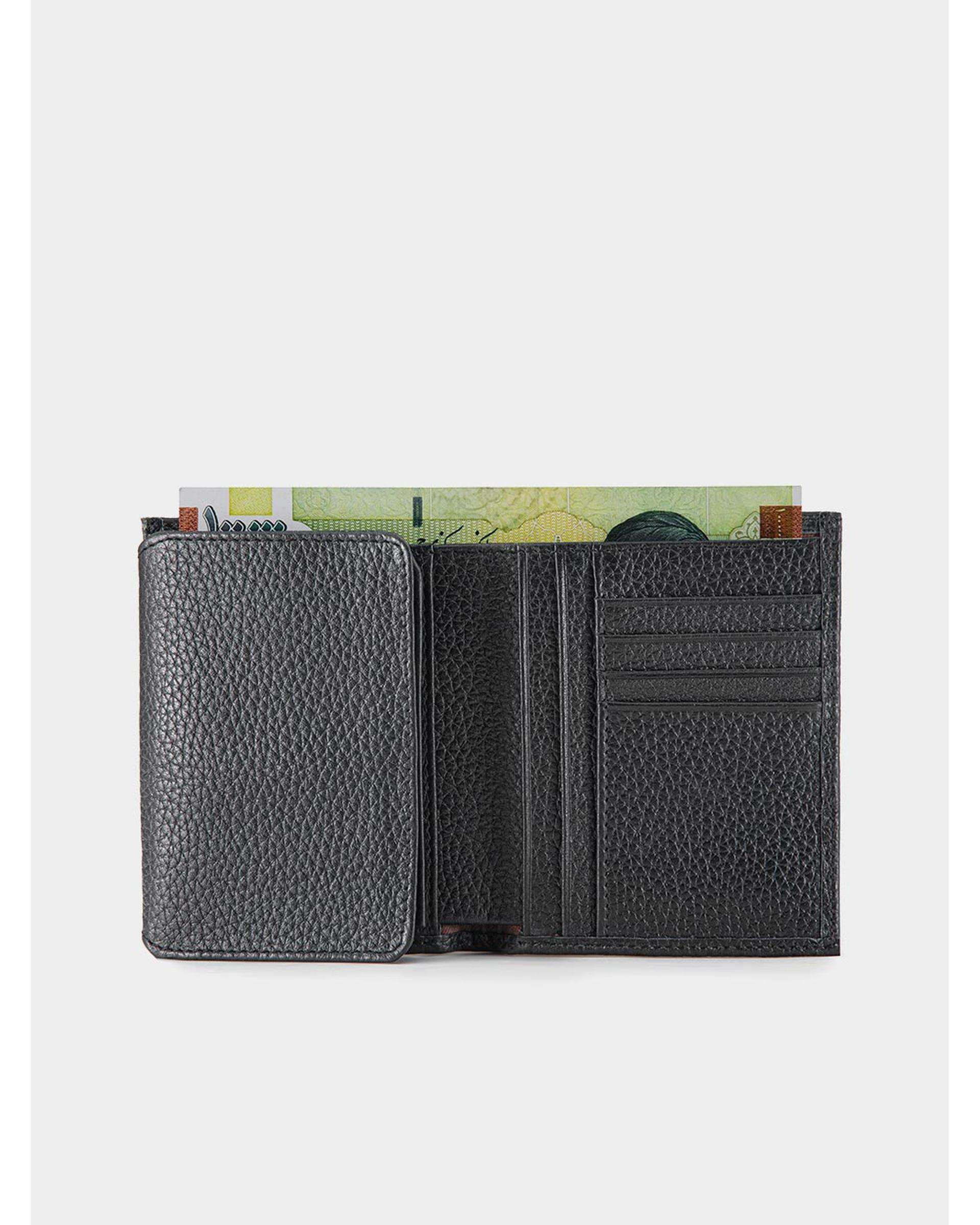 کیف پول جیبی چرم مردانه مشکی نسکافه ای نوین چرم Novin Leather مدل سه آلبوم اسرار PE2529