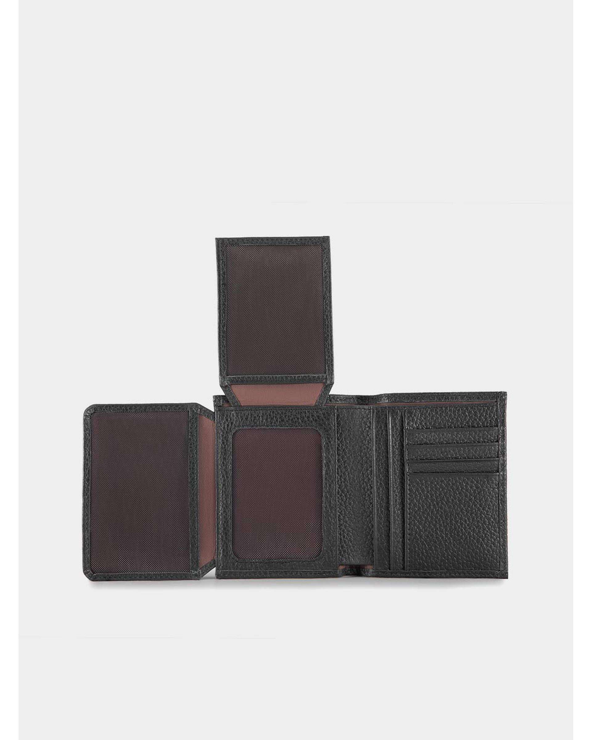 کیف پول جیبی چرم مردانه مشکی نسکافه ای نوین چرم Novin Leather مدل سه آلبوم اسرار PE2529
