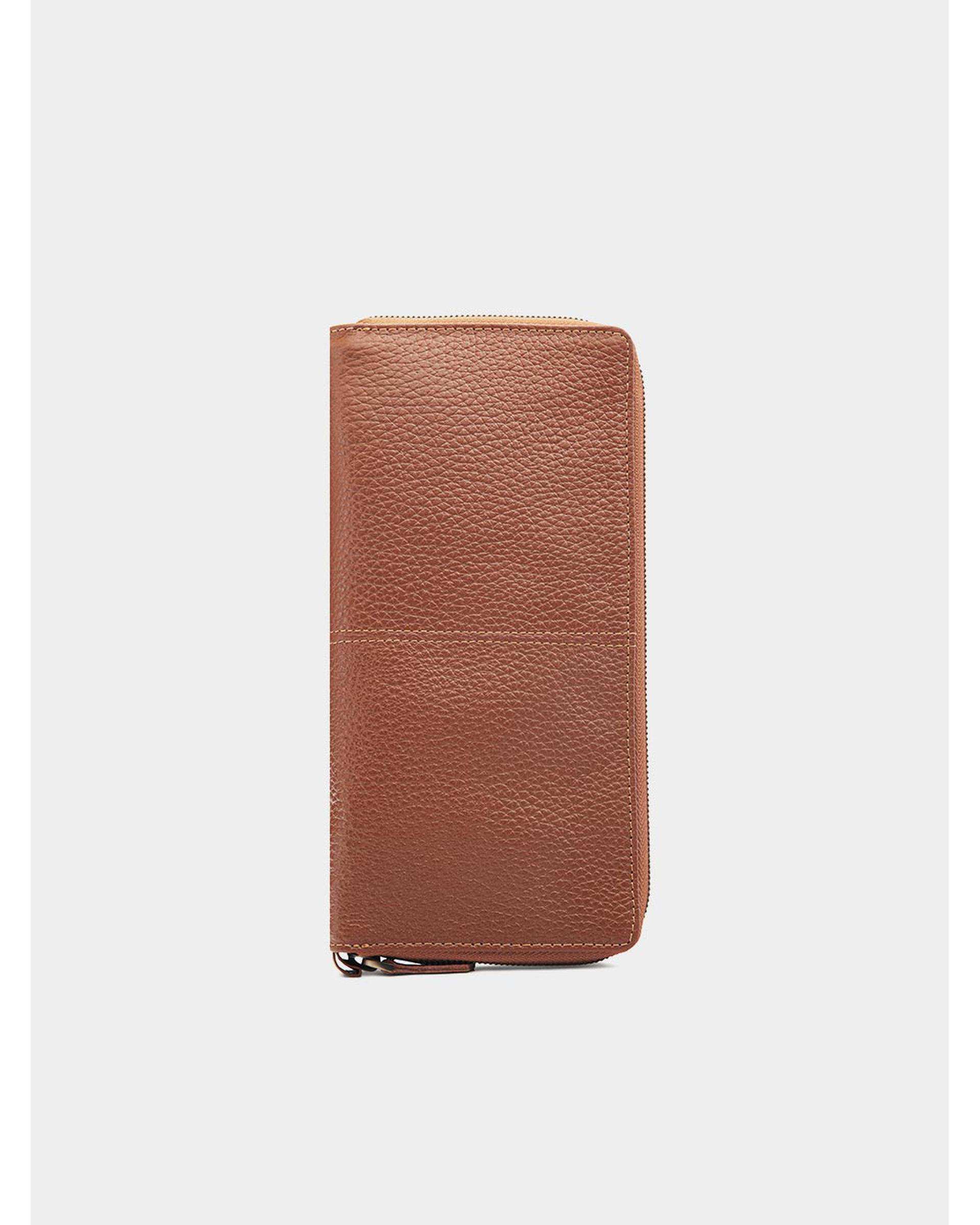 جلد دسته چک چرم عسلی نوین چرم Novin Leather مدل کسری فلوتر BNC338