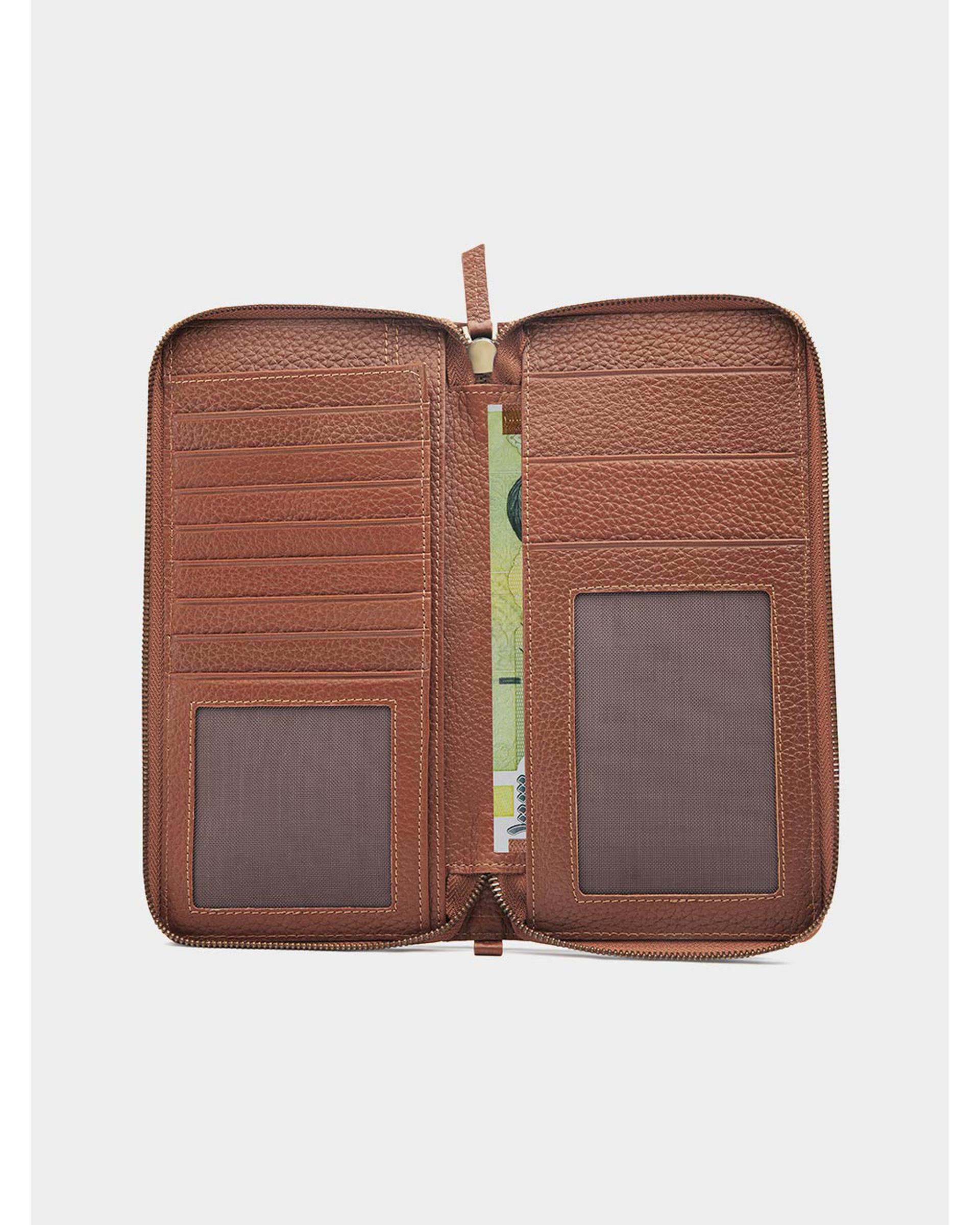 جلد دسته چک چرم عسلی نوین چرم Novin Leather مدل کسری فلوتر BNC338