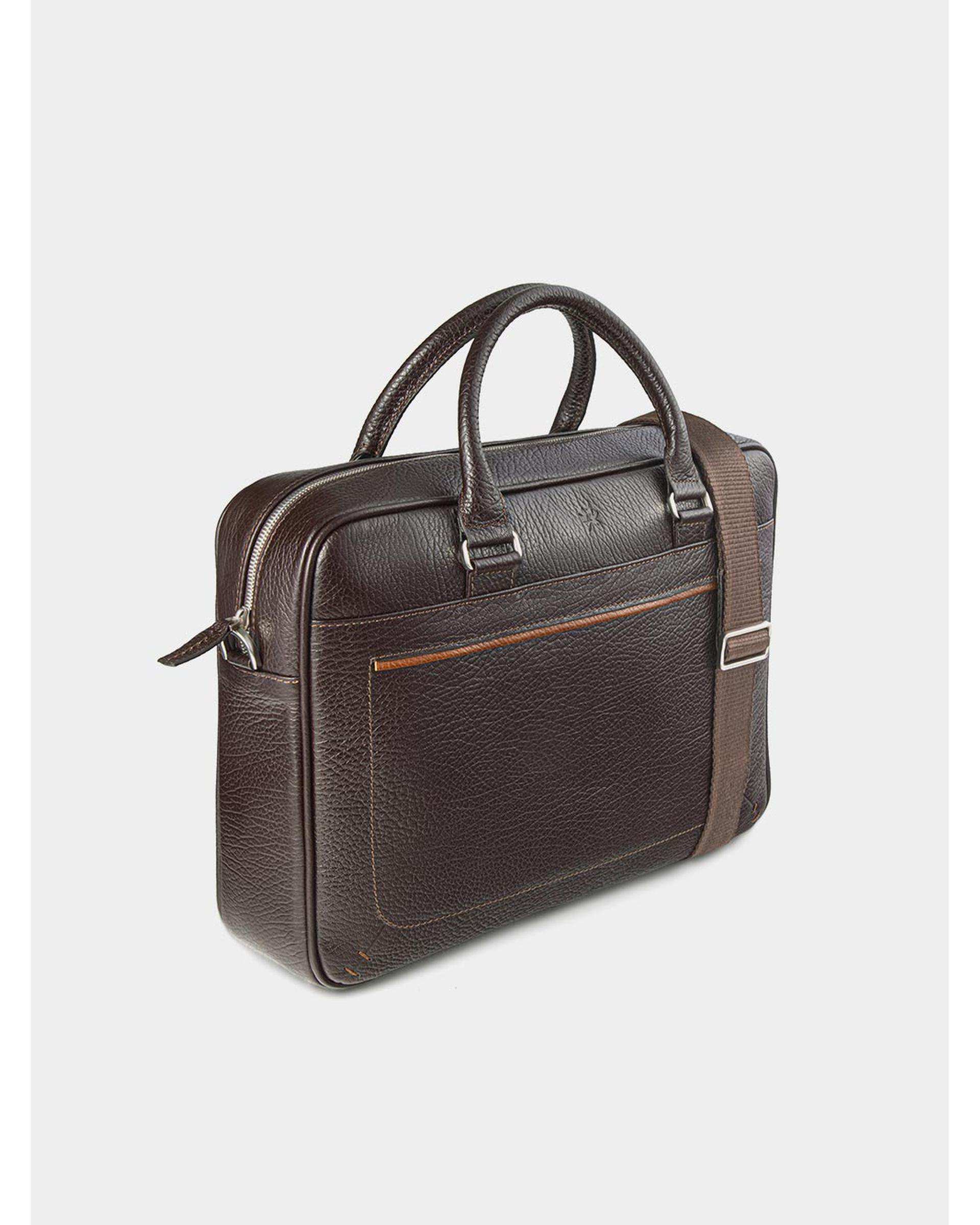 کیف اداری چرم مردانه قهوه ای ساتن نوین چرم Novin Leather مدل لاویدا BE5057